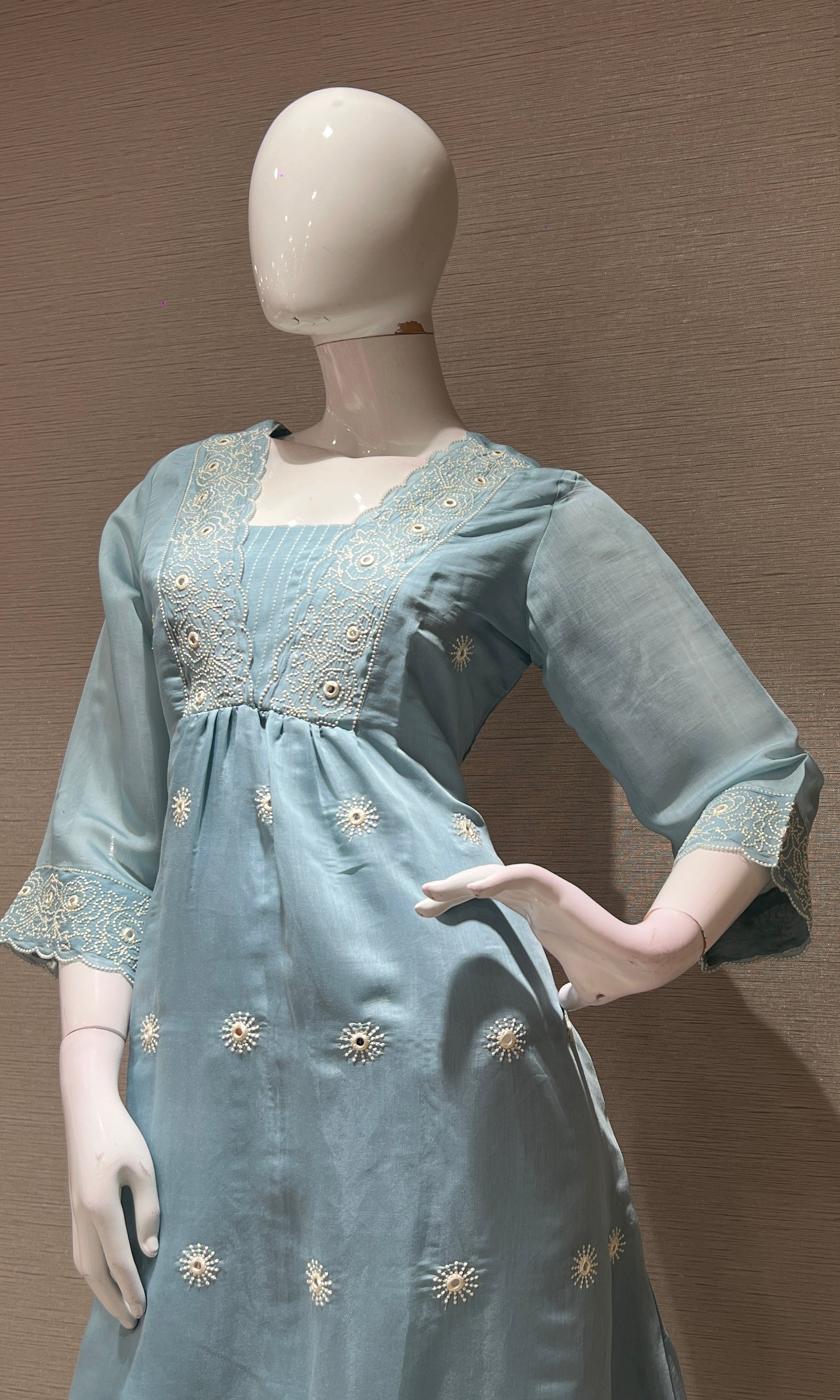 SEA blue silk embroidered KURTA SET