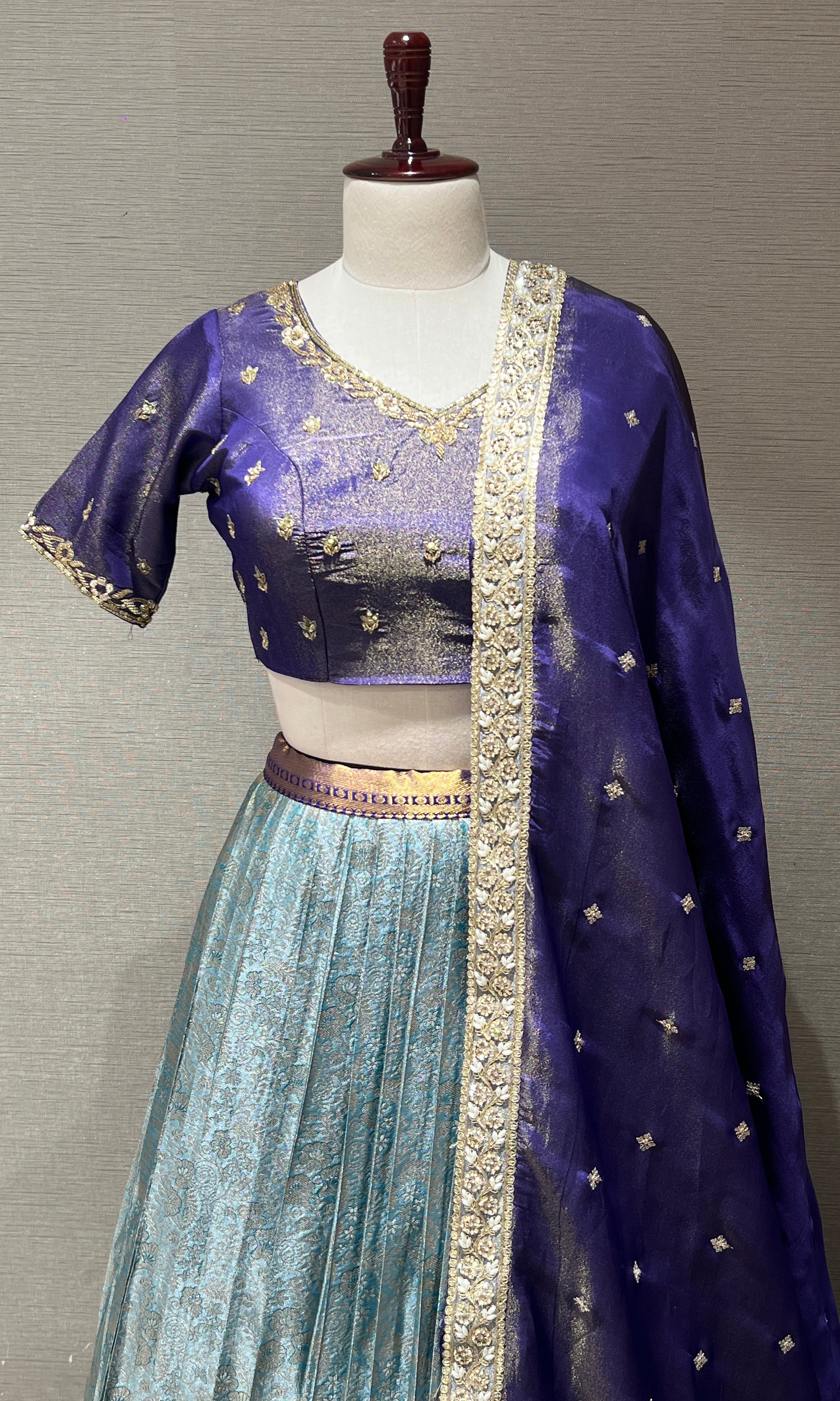 Purple pattu Lehenga