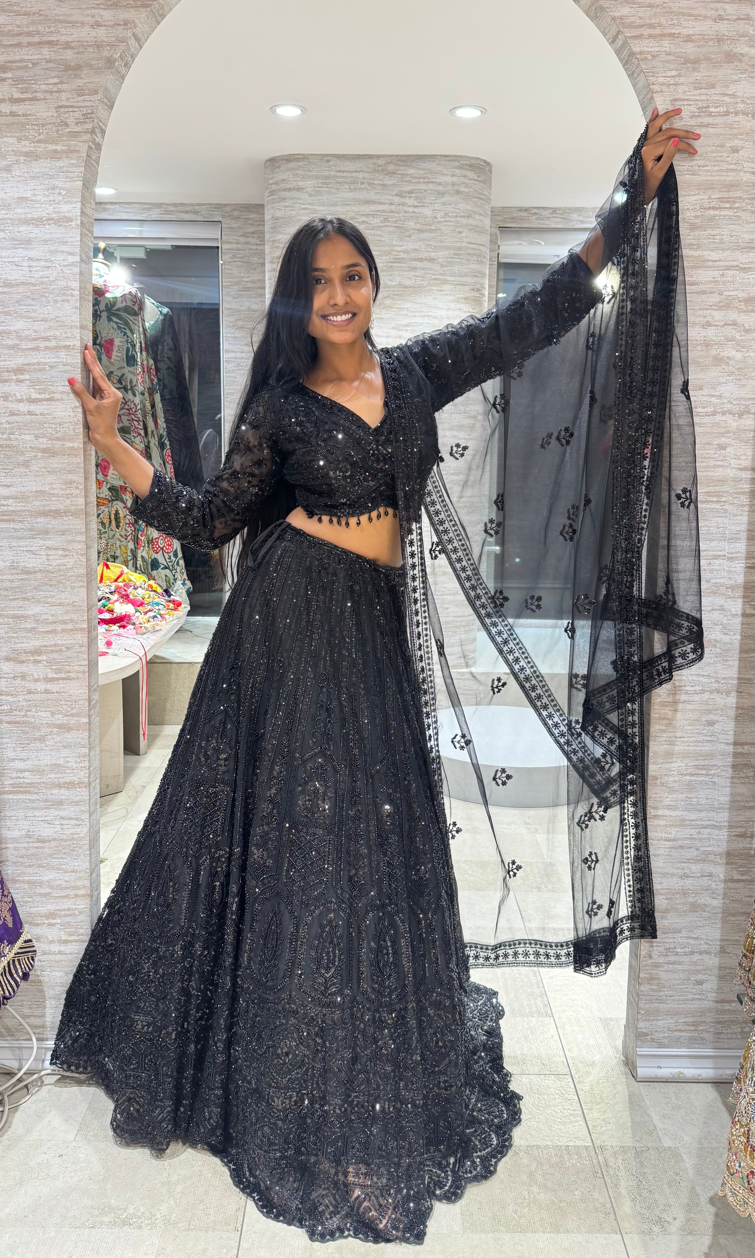 BLACK INTRICATE EMBROIDERED LEHENGA