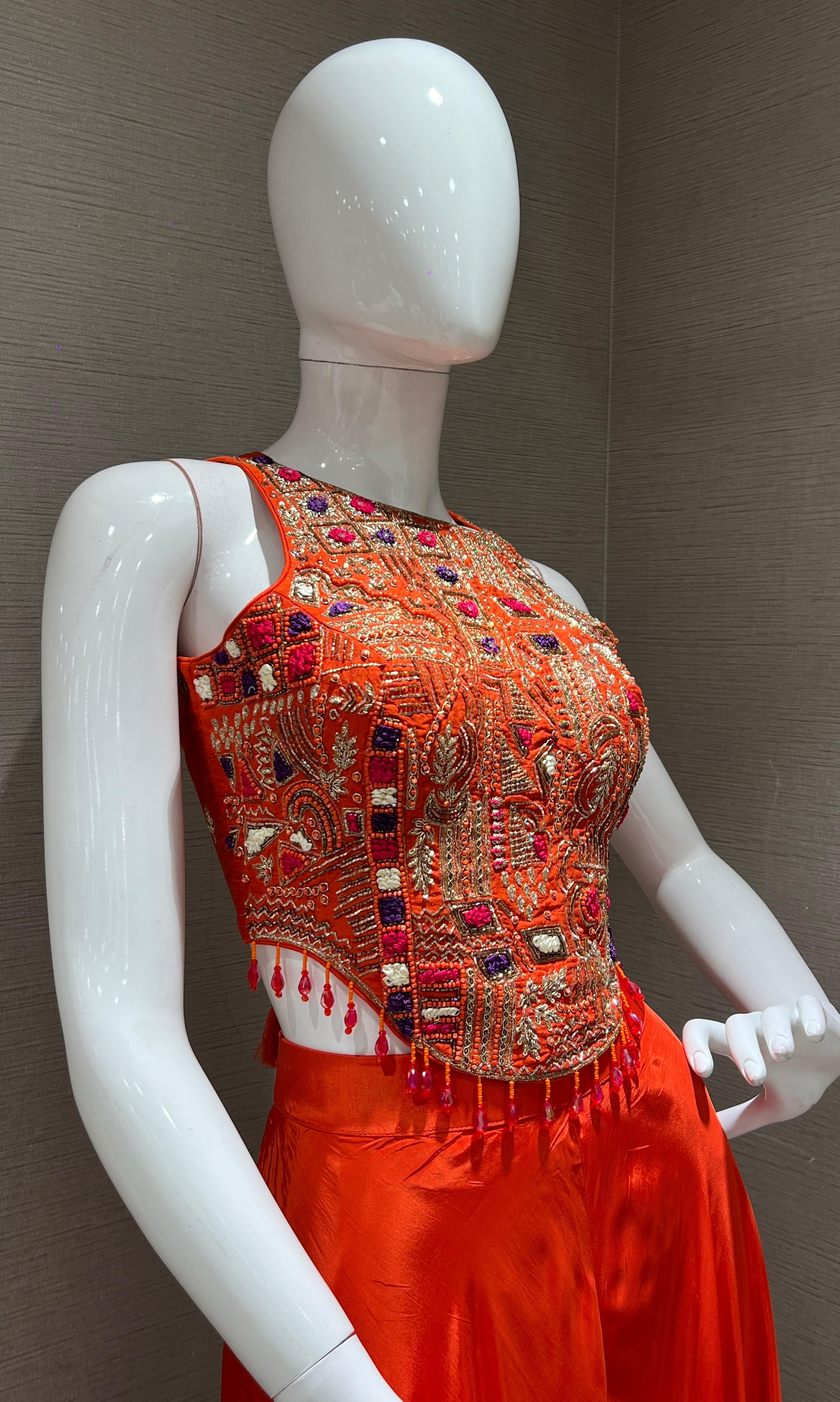 orange and gold embroidered palazzo set