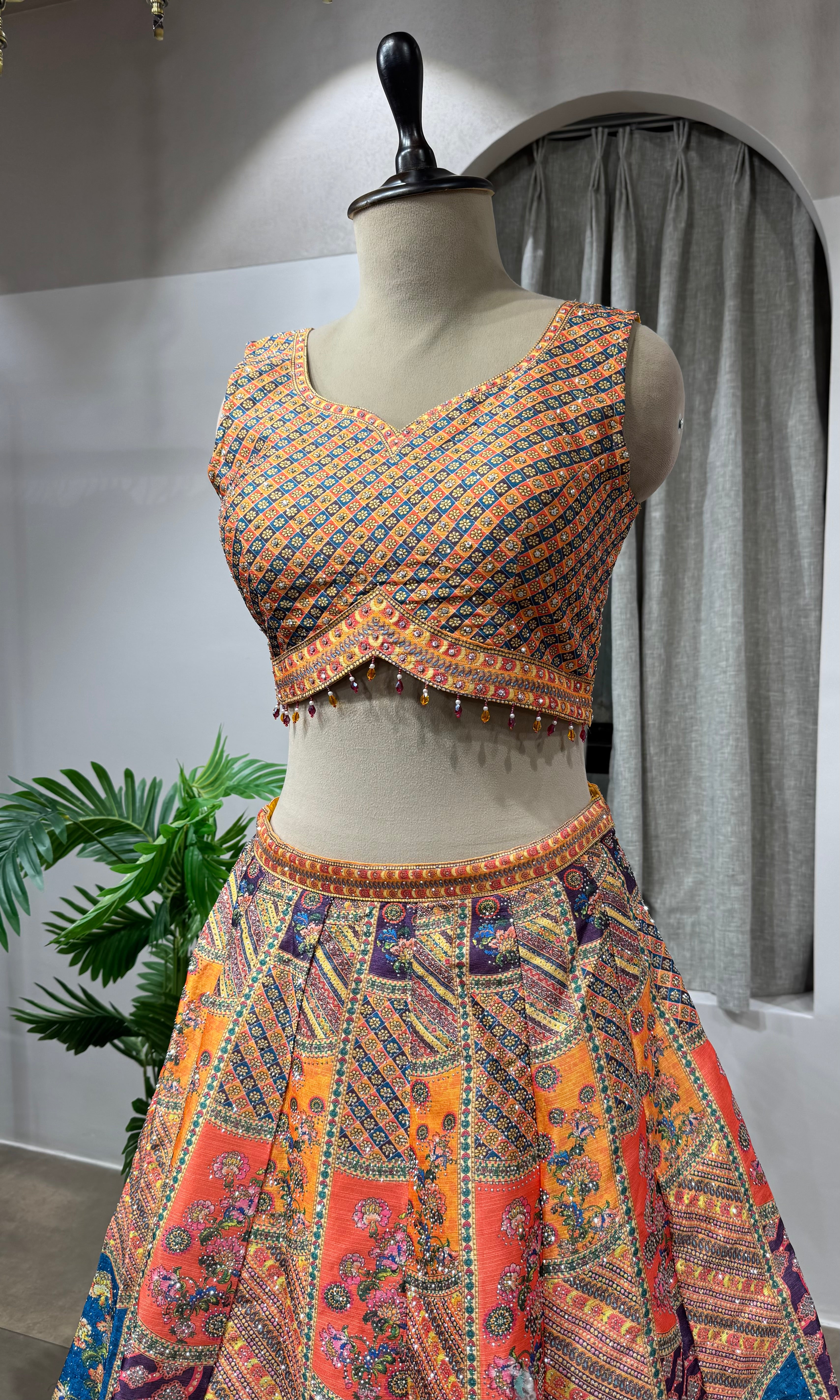 Yellow Multicolor Silk Embroidery Lehenga