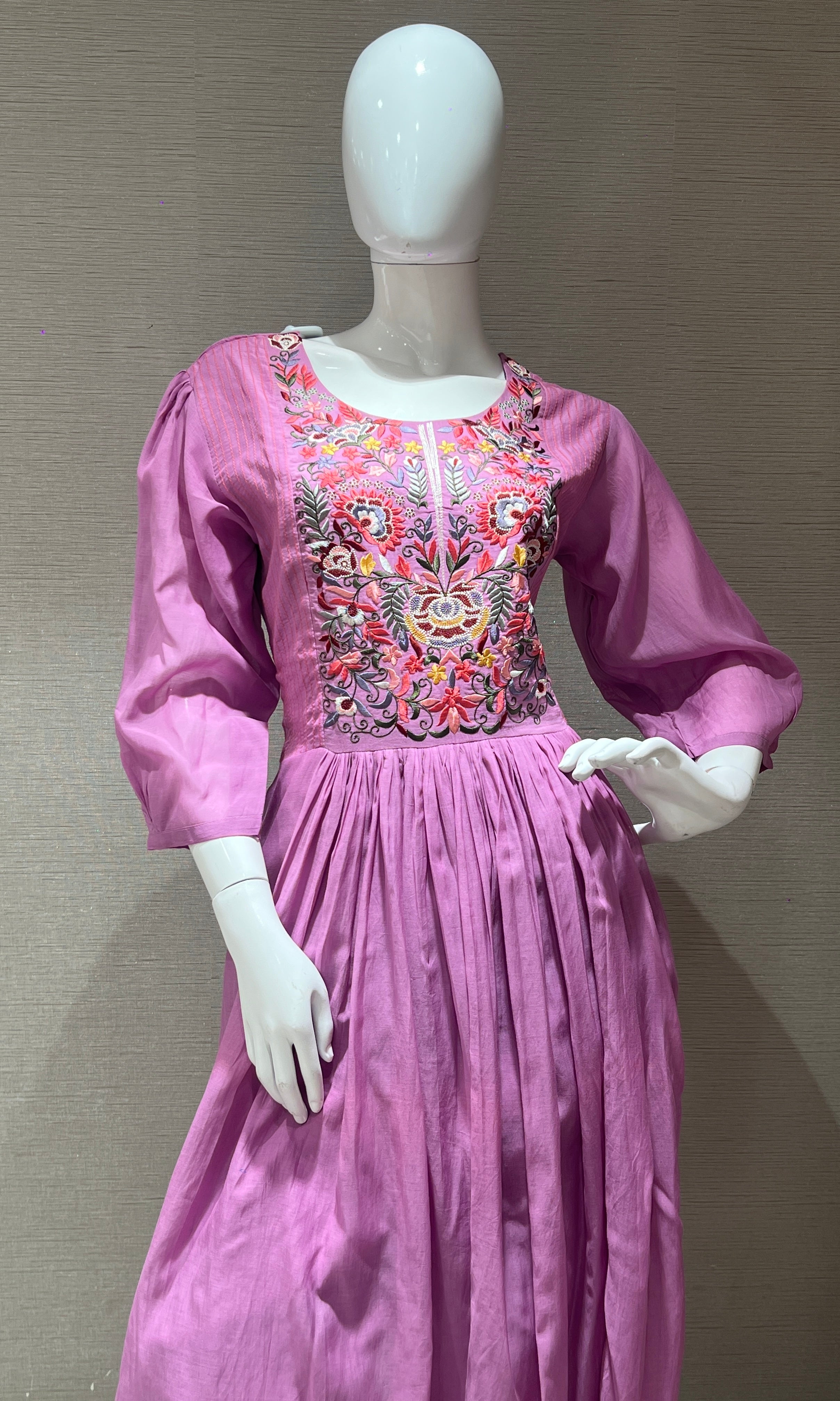 Purple mul Chanderi Anarkali kurta set
