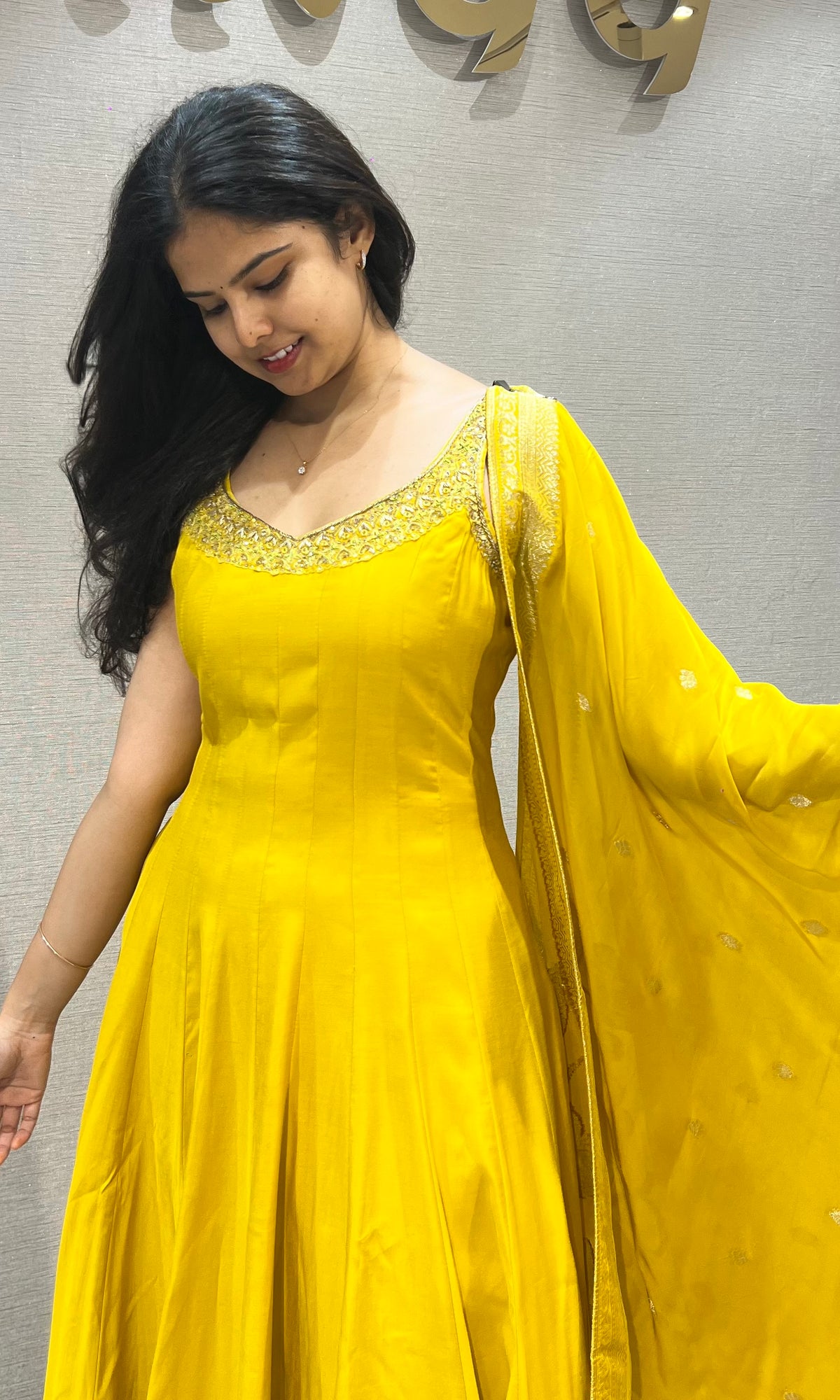 Vibrant Yellow silk Anarkali with Matching Dupatta
