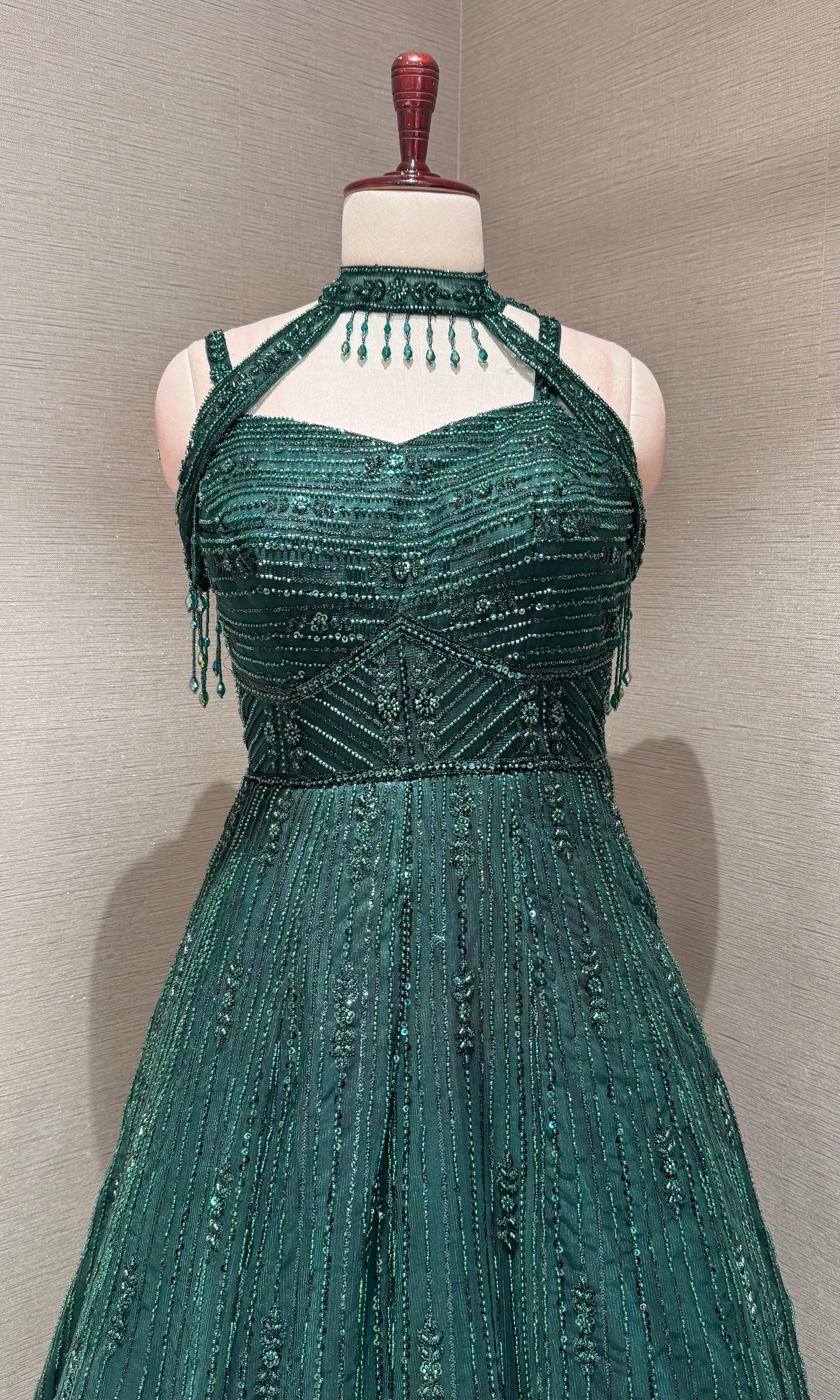 Green Halter Neck Ballgown