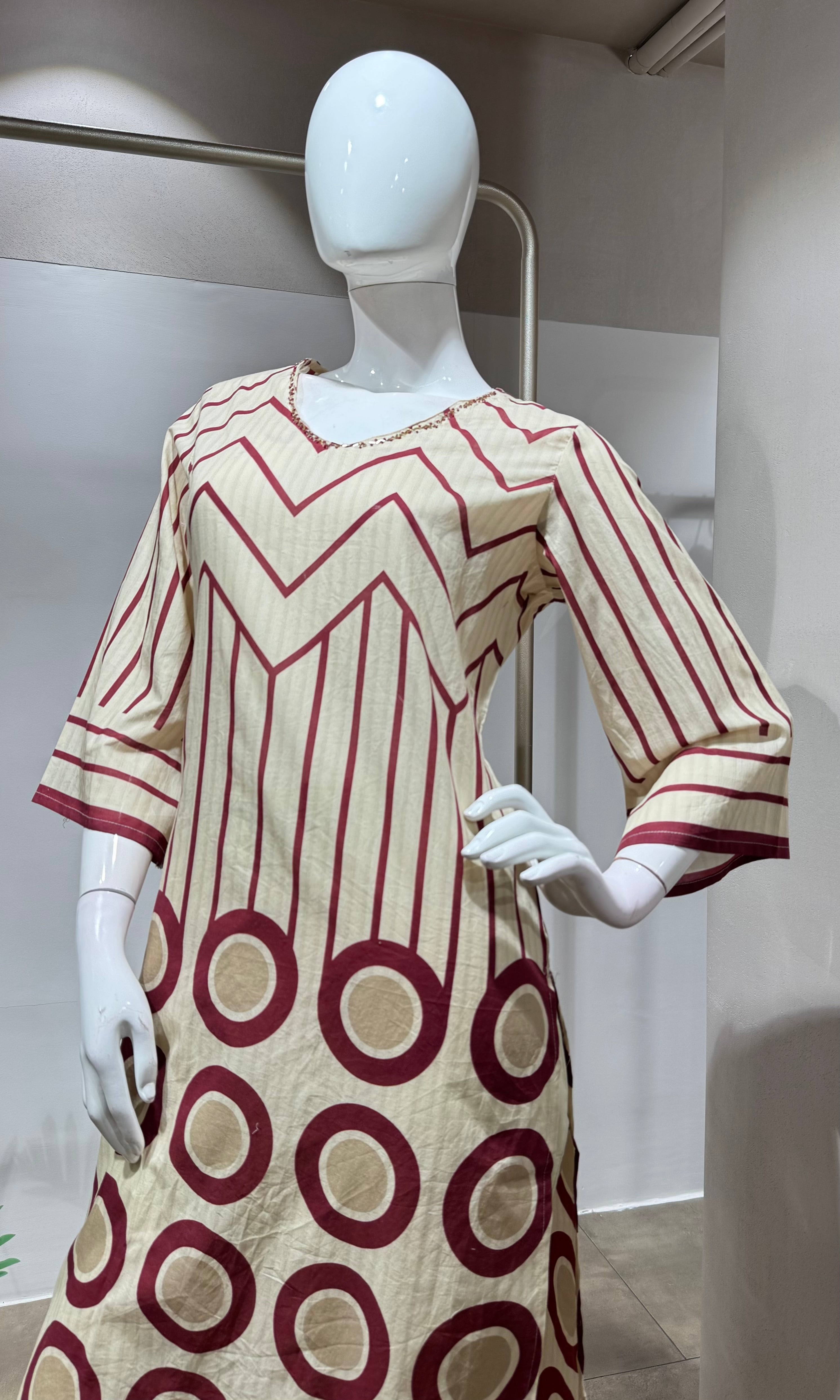 Pink Geometric digital pattern kurti with pants