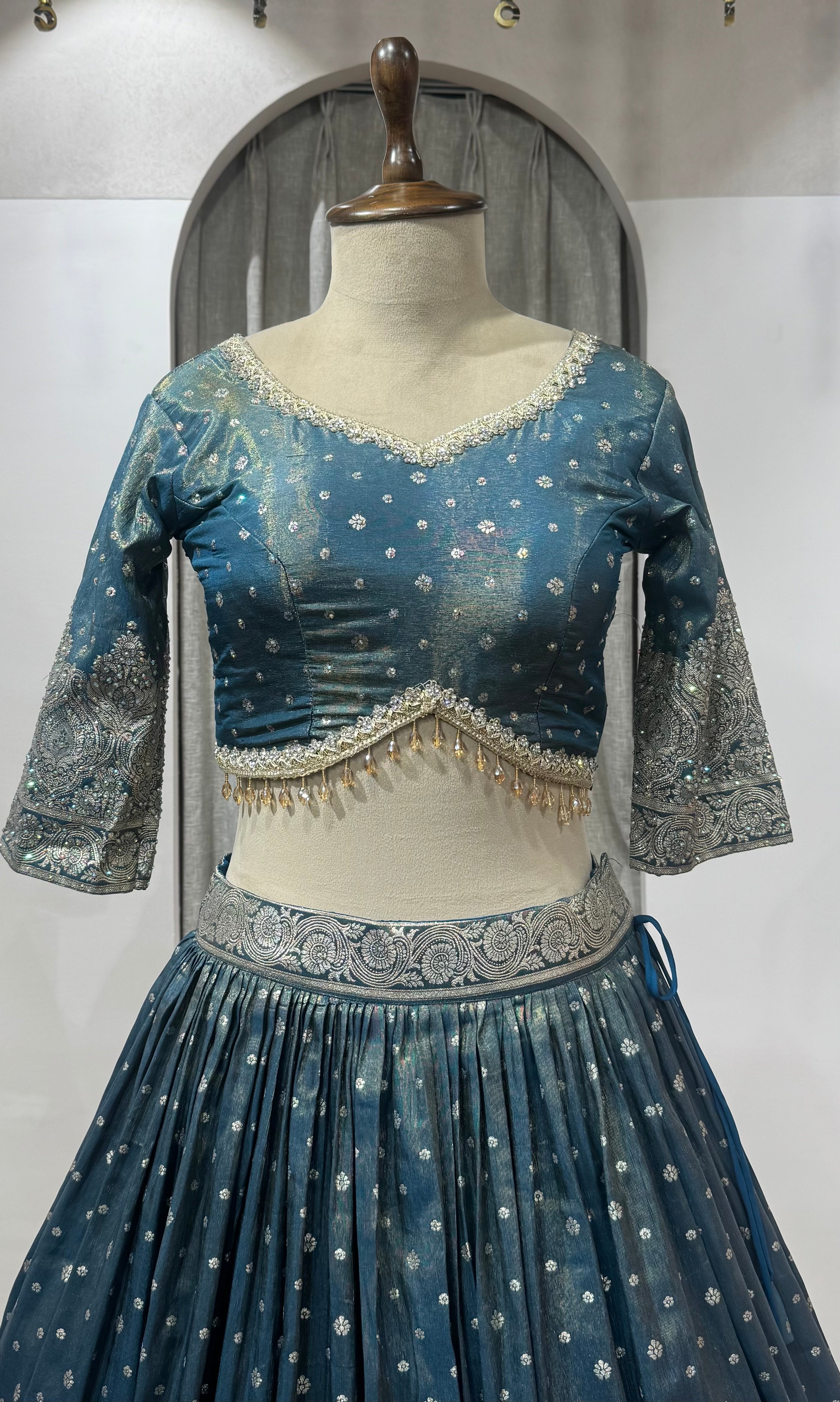 Peacock Blue Banarasi Silk Lehenga Choli