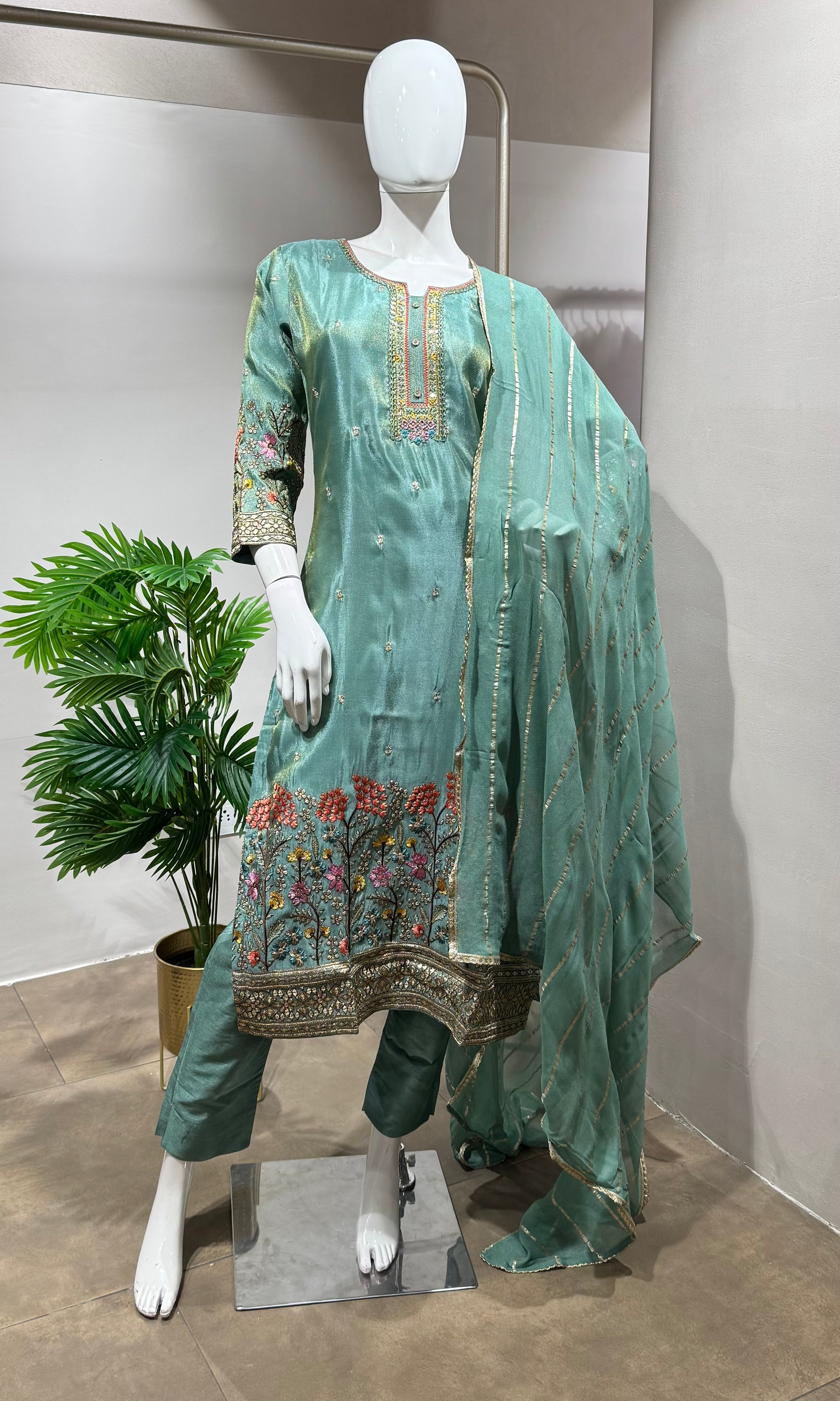 GREEN Festive Wear Straight Cut Suit