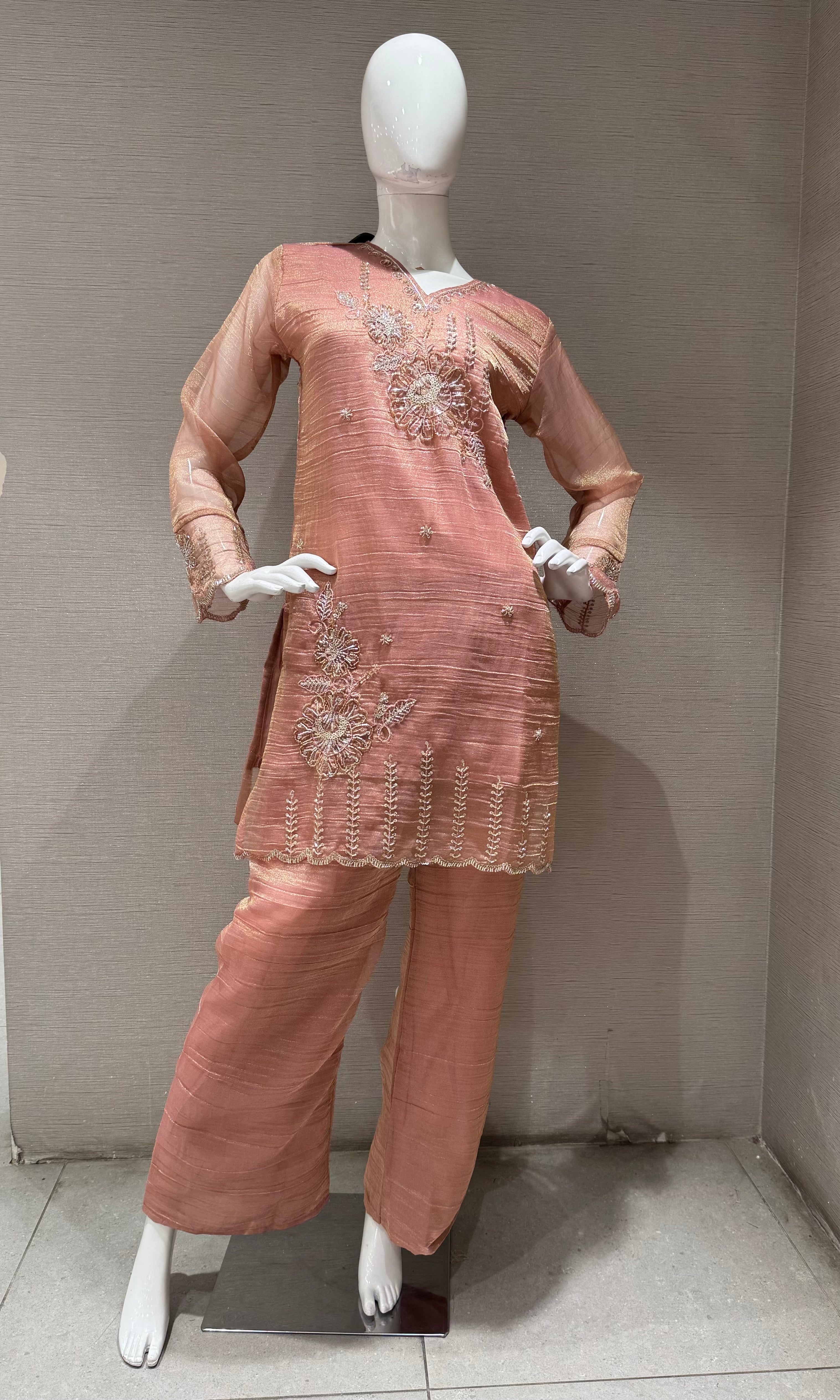 Peach Floral Embroidered Salwar Co-Ord set
