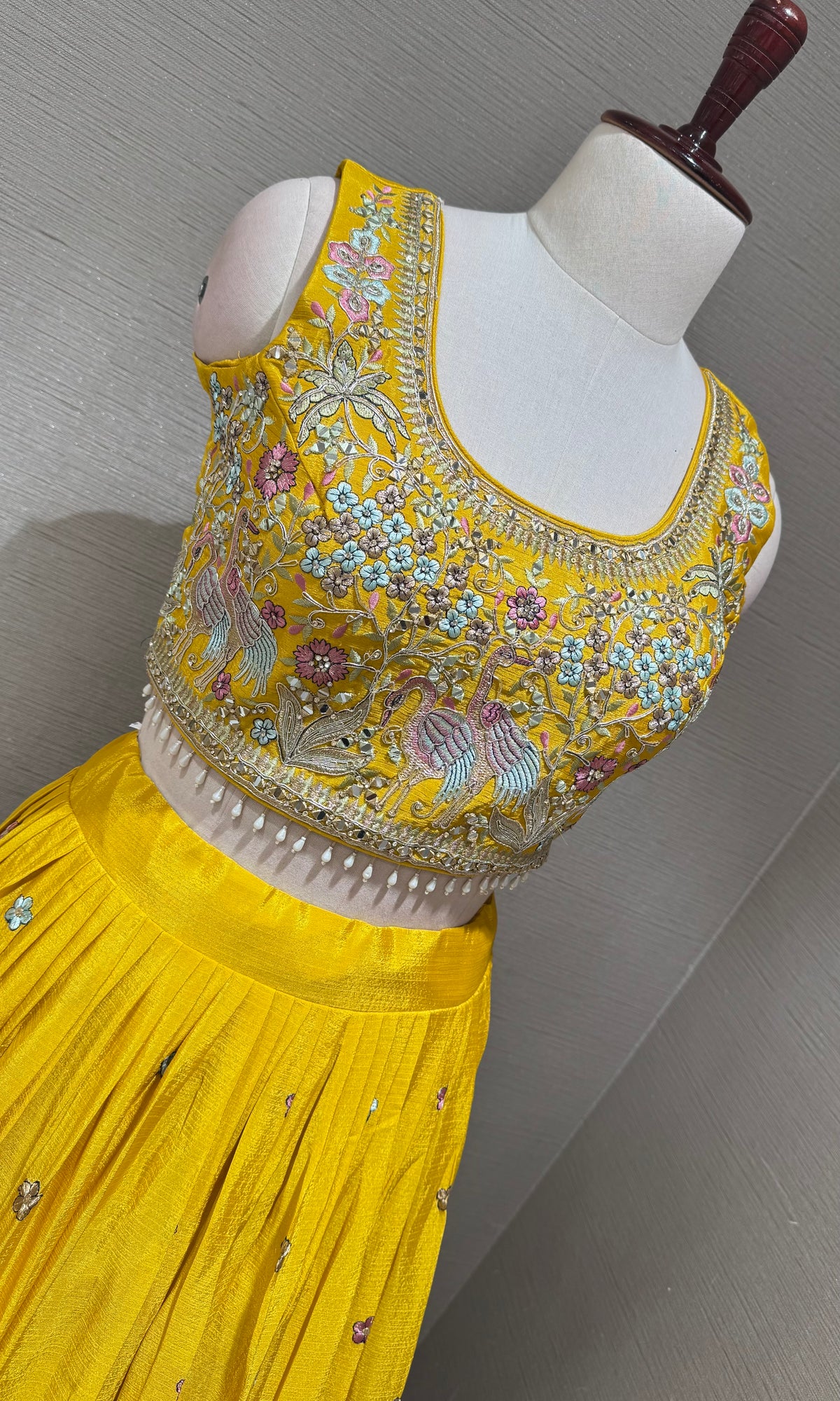 Yellow Tissue Silk Lehenga set with Floral Border