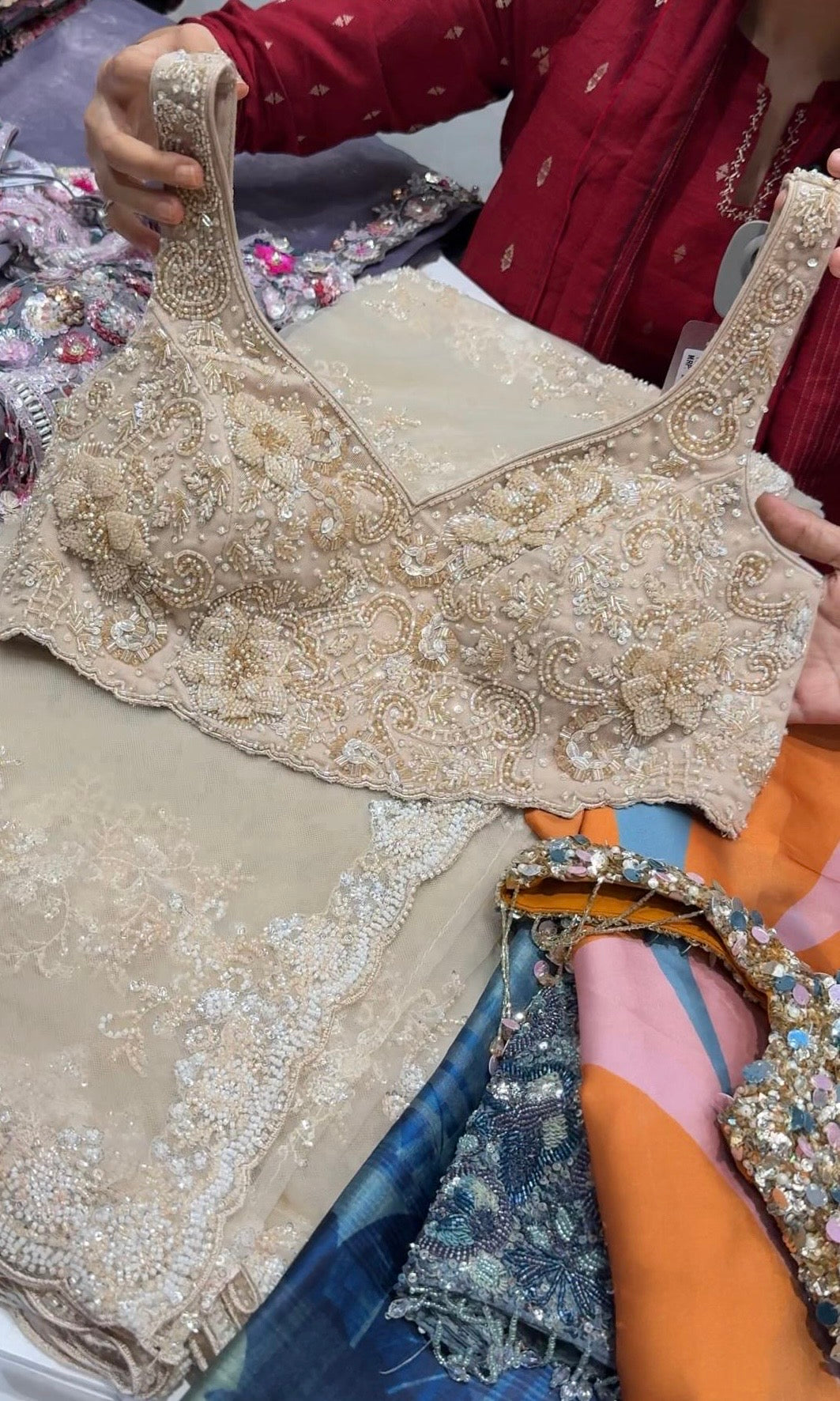 Fawn saree with ready blouse