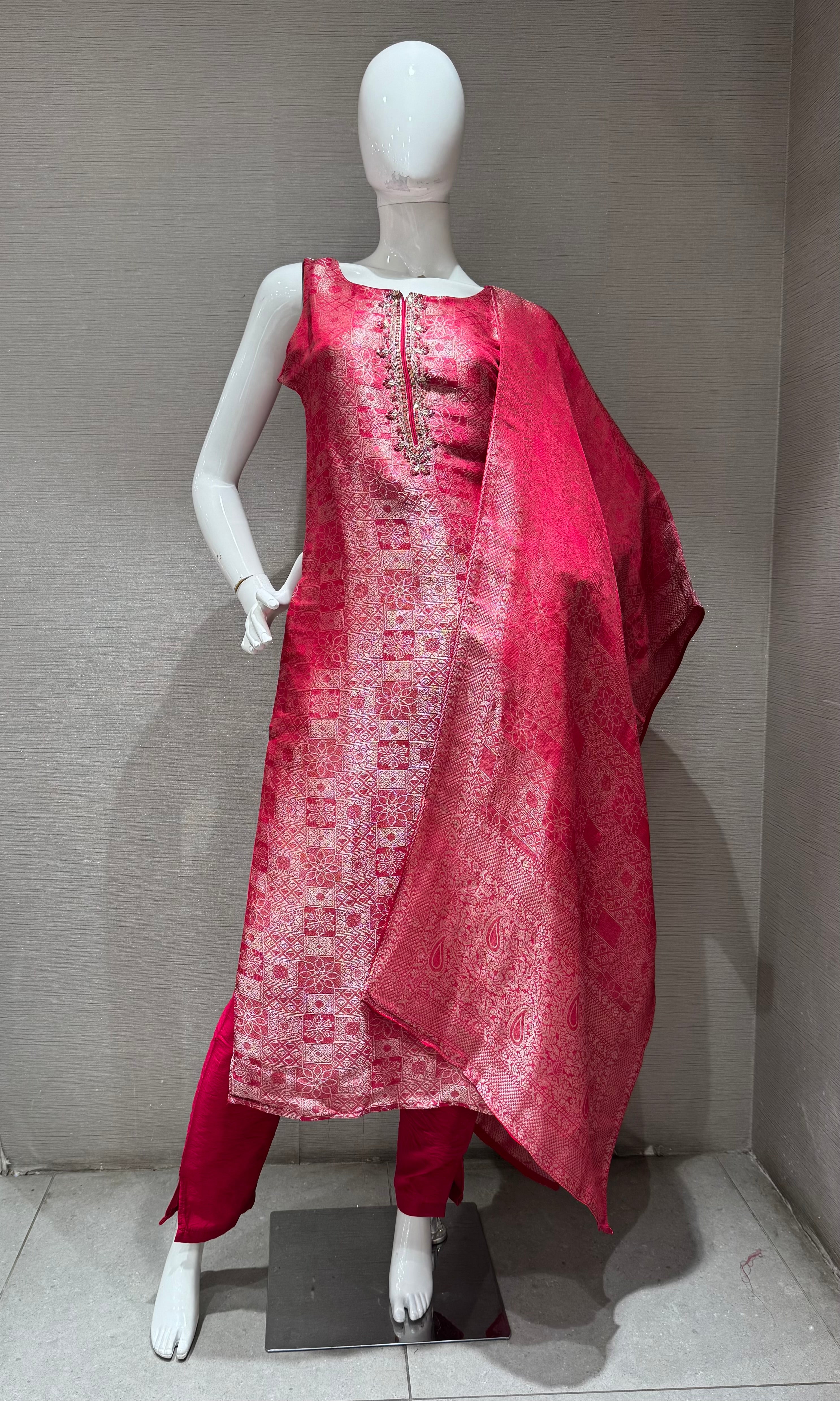 Rani pink banarasi kurta set