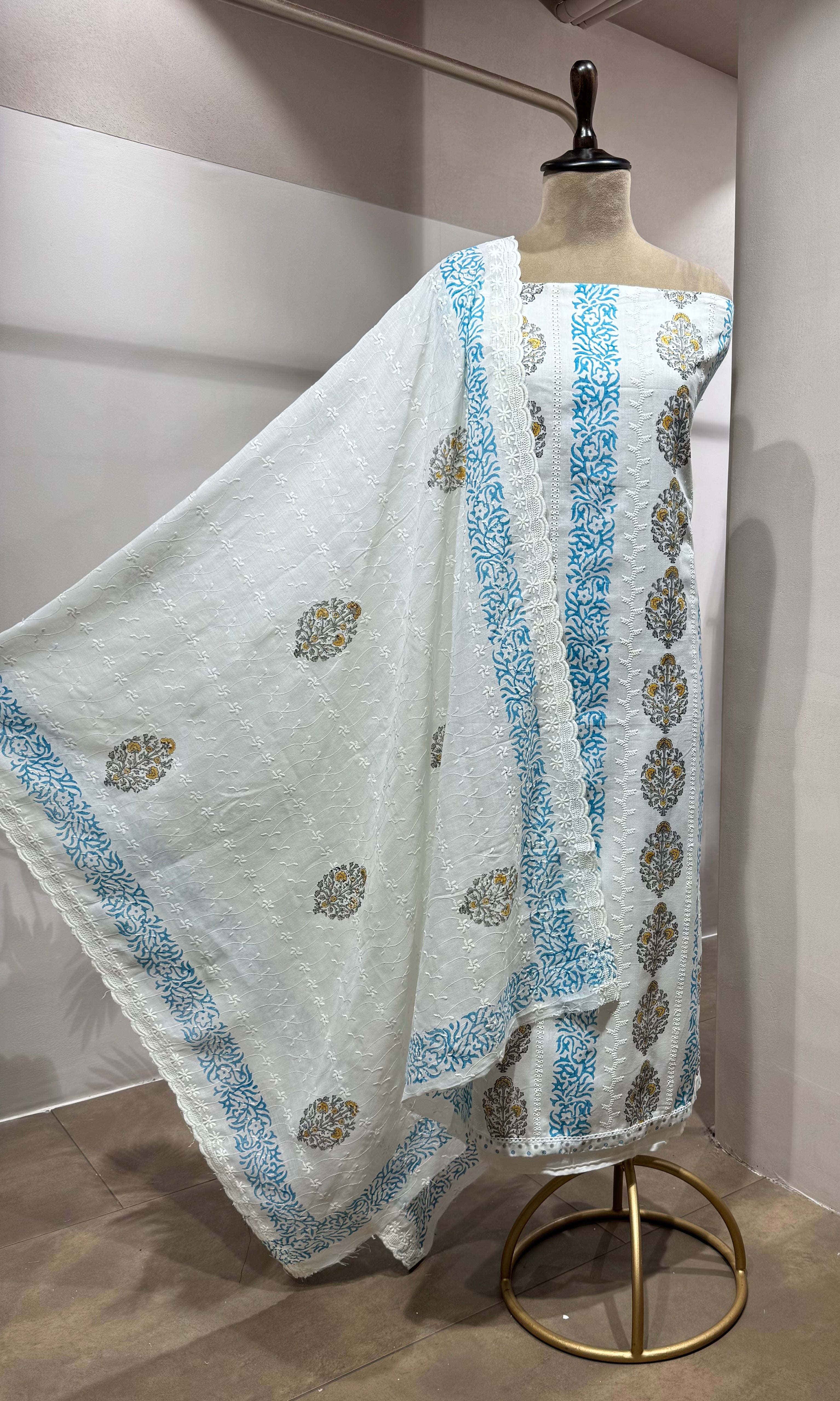 Blue Floral Printed DRESS MATERIAL