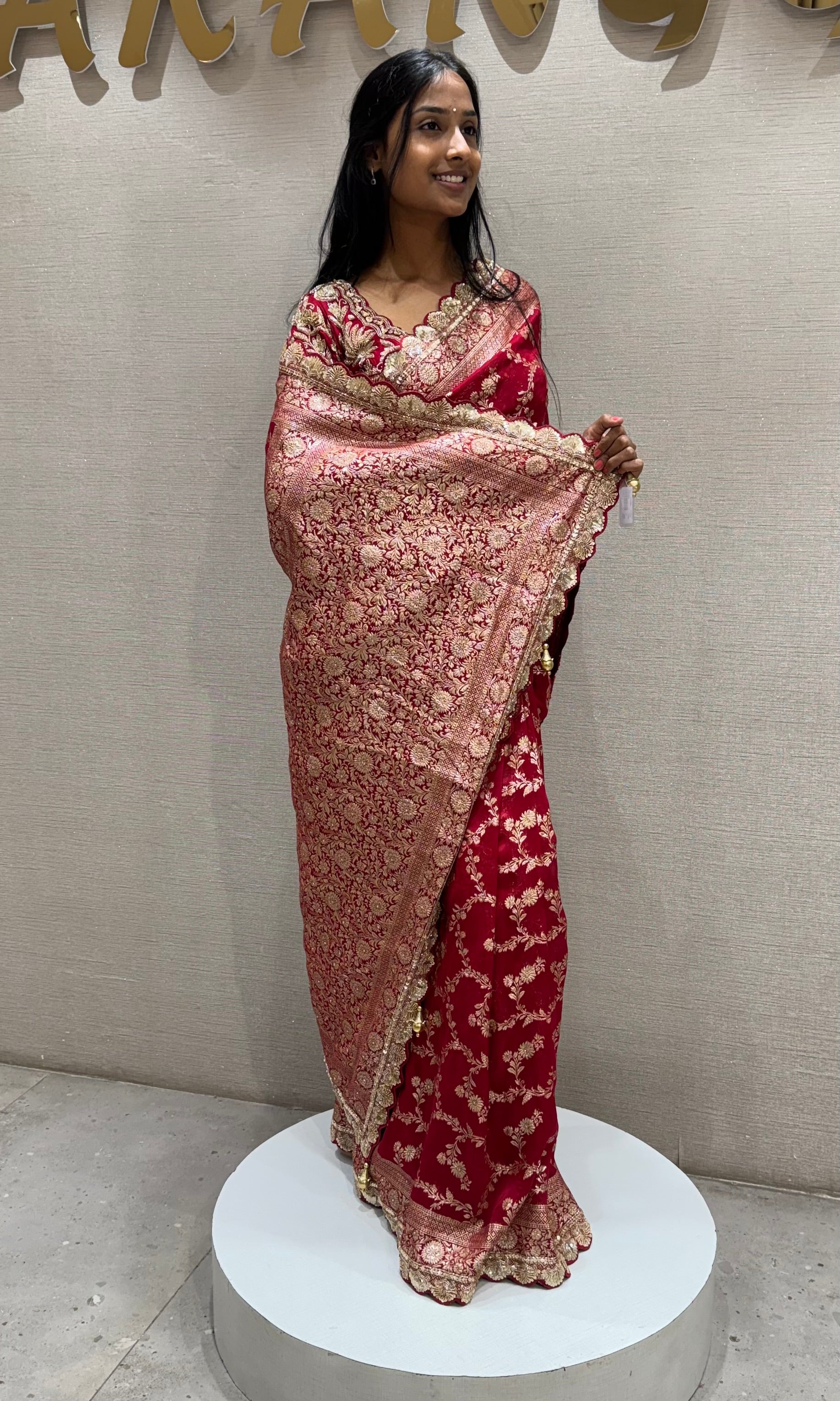 Radiant Red Embroidered Saree with embellished blouse