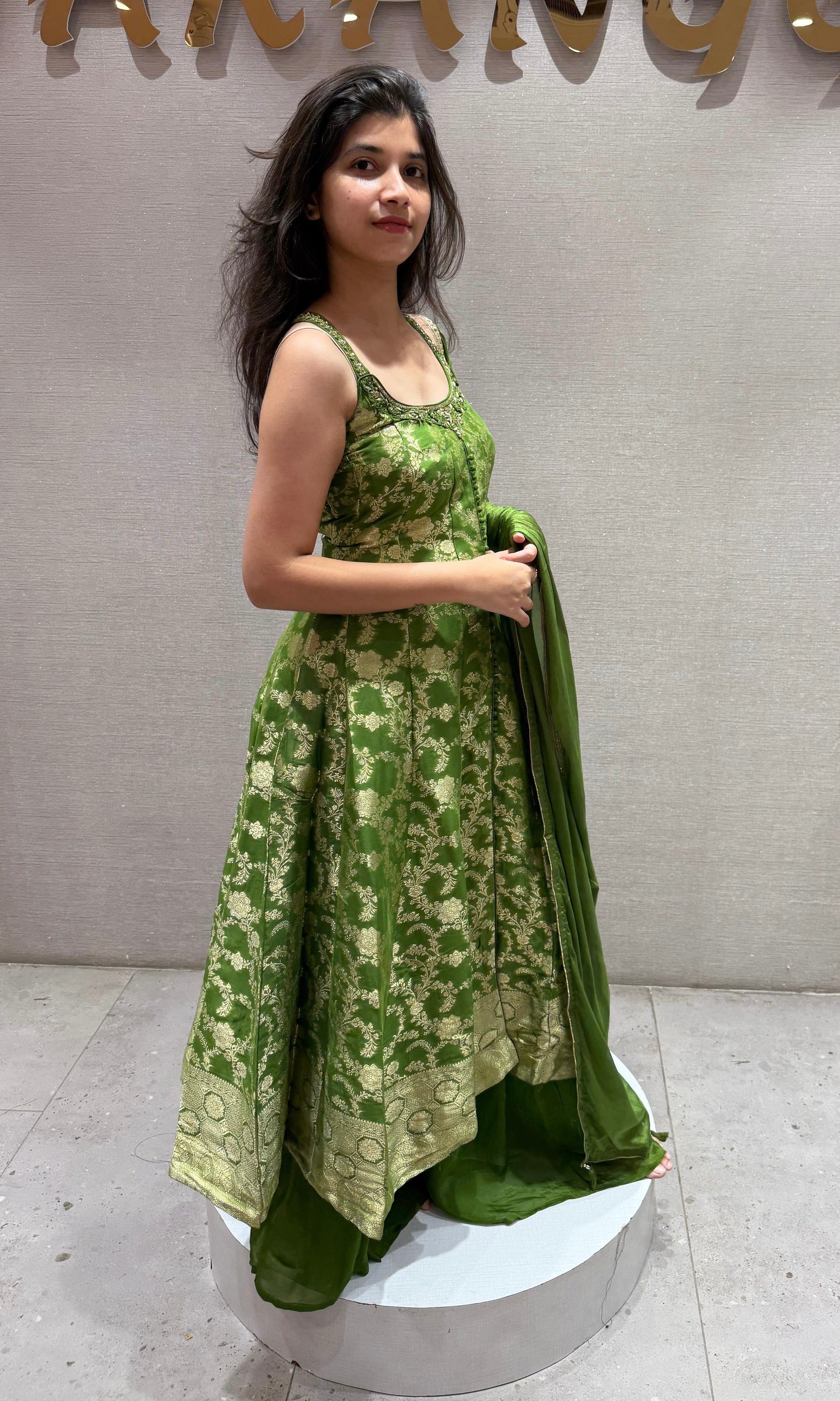 Green Front Slit Anarkali KURTA Set