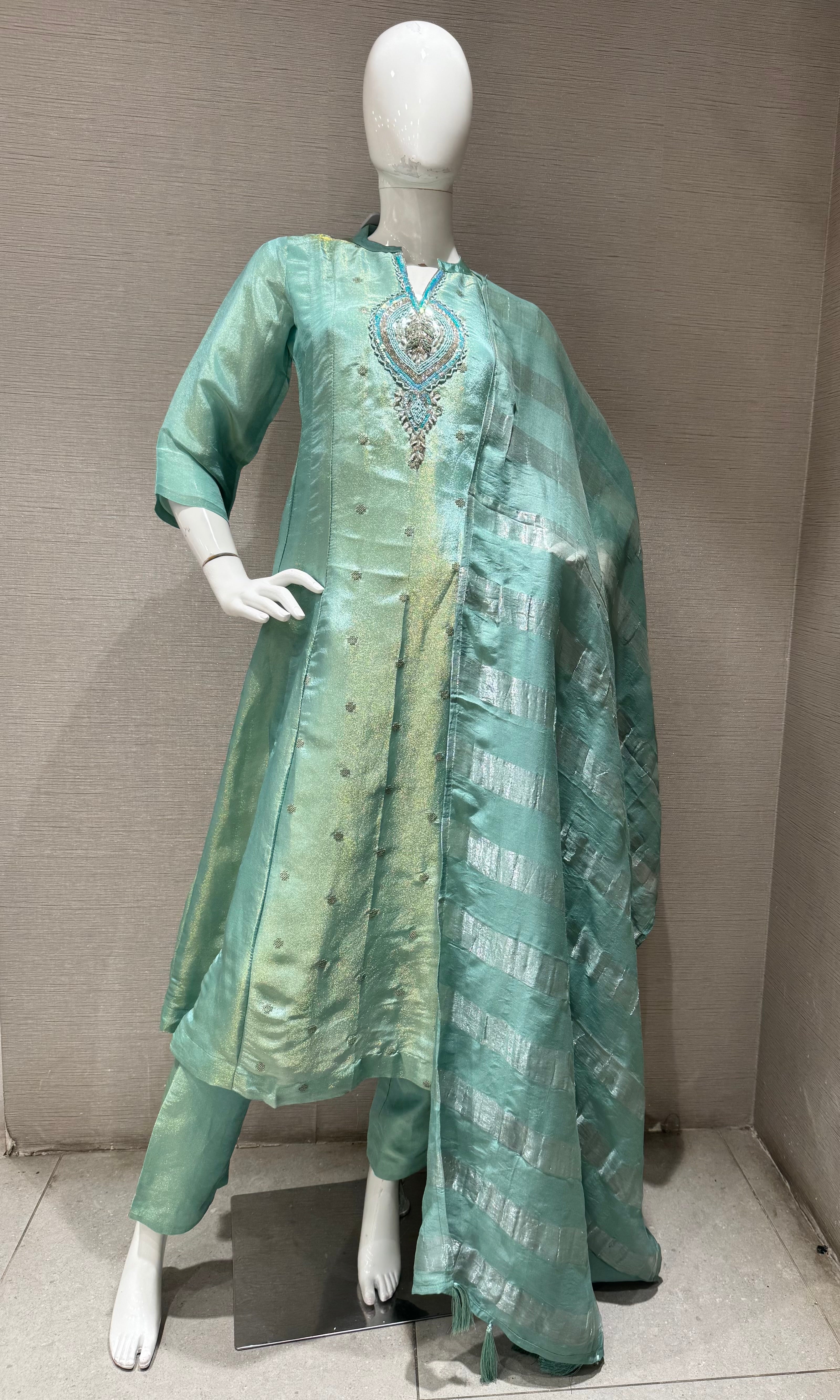 Sea Green Embroidered Silk Salwar Kurta set