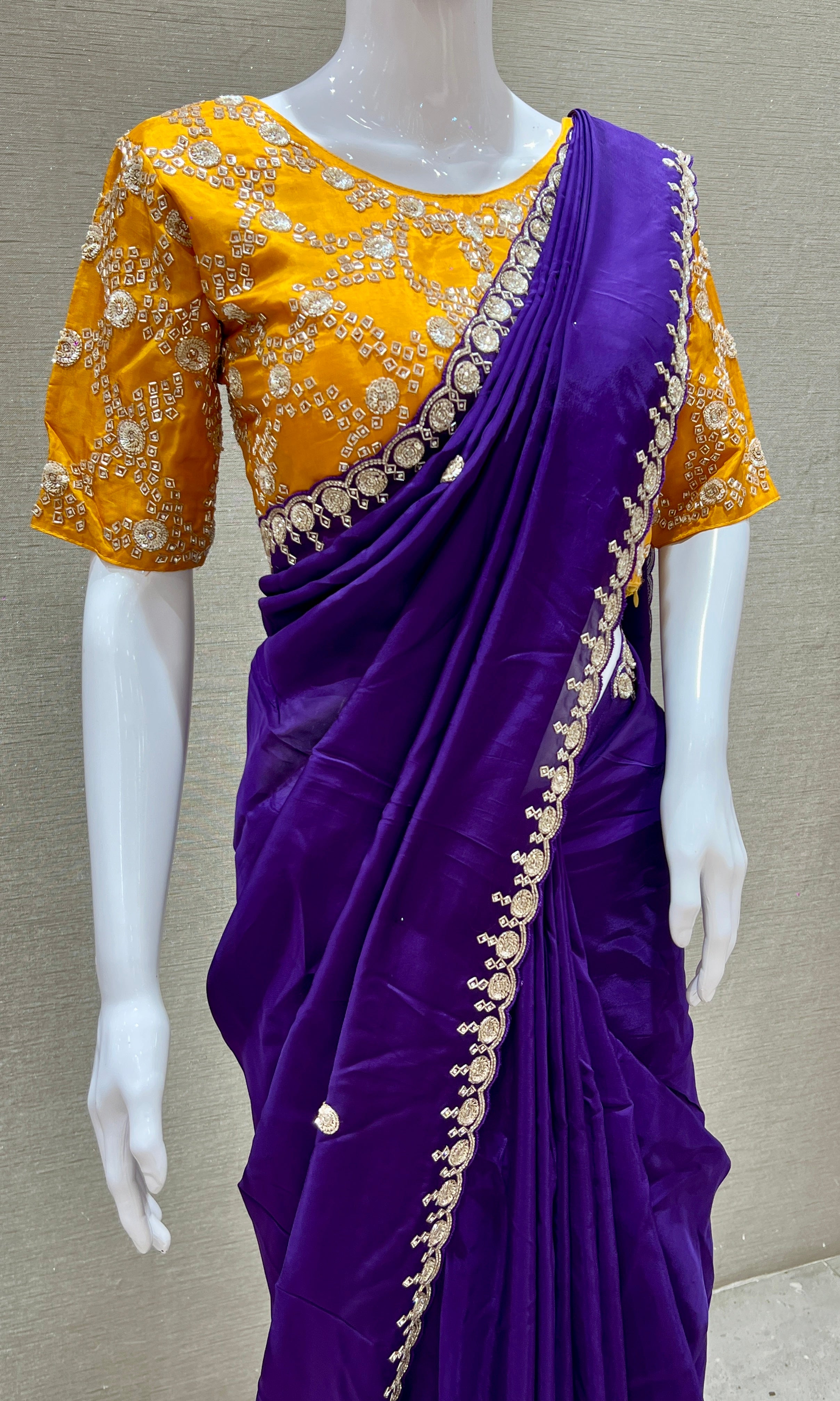 Purple saree with ready blouse