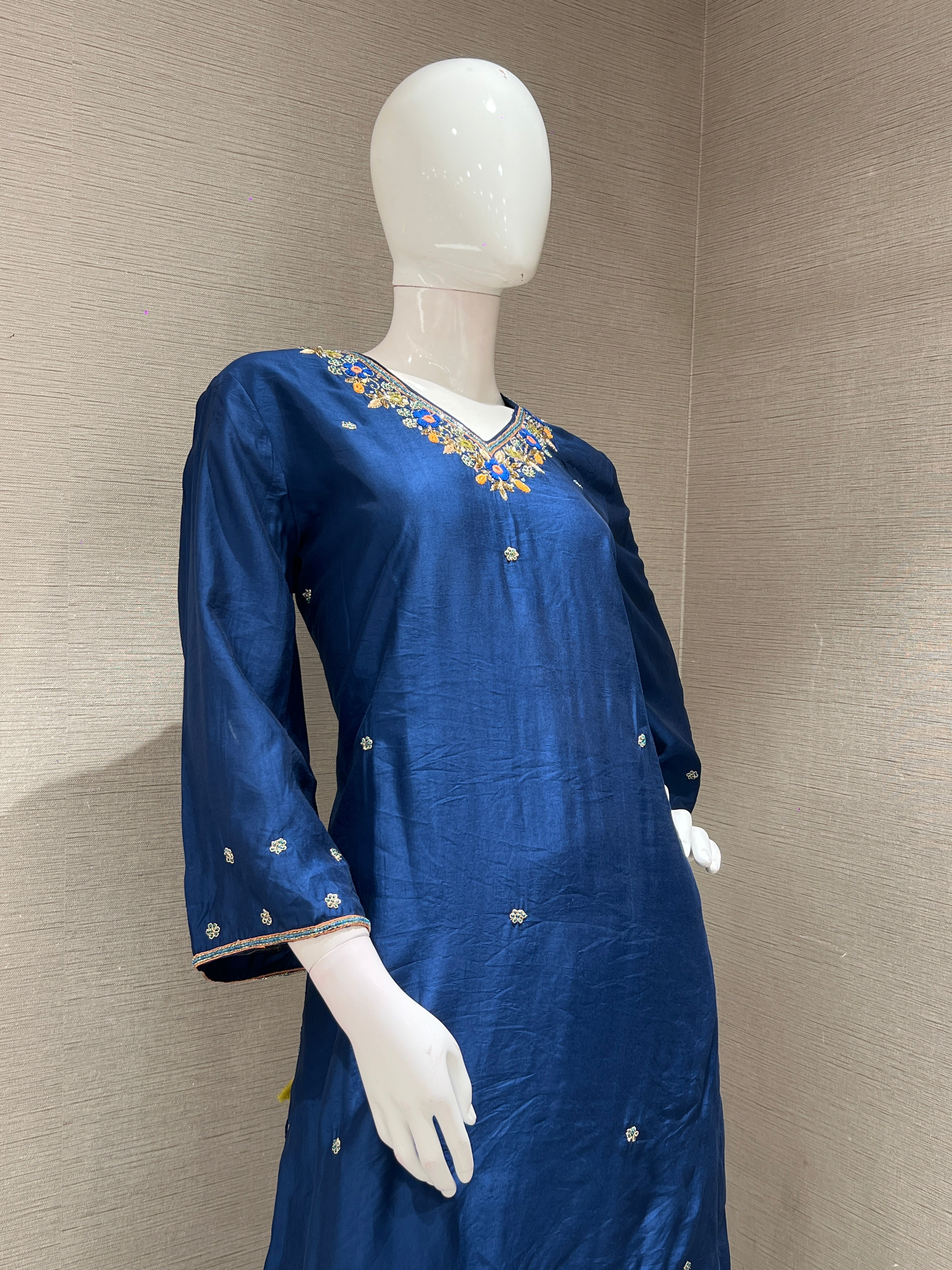 NAVY BLUE KURTA SET WITH PALAZZO PANTS