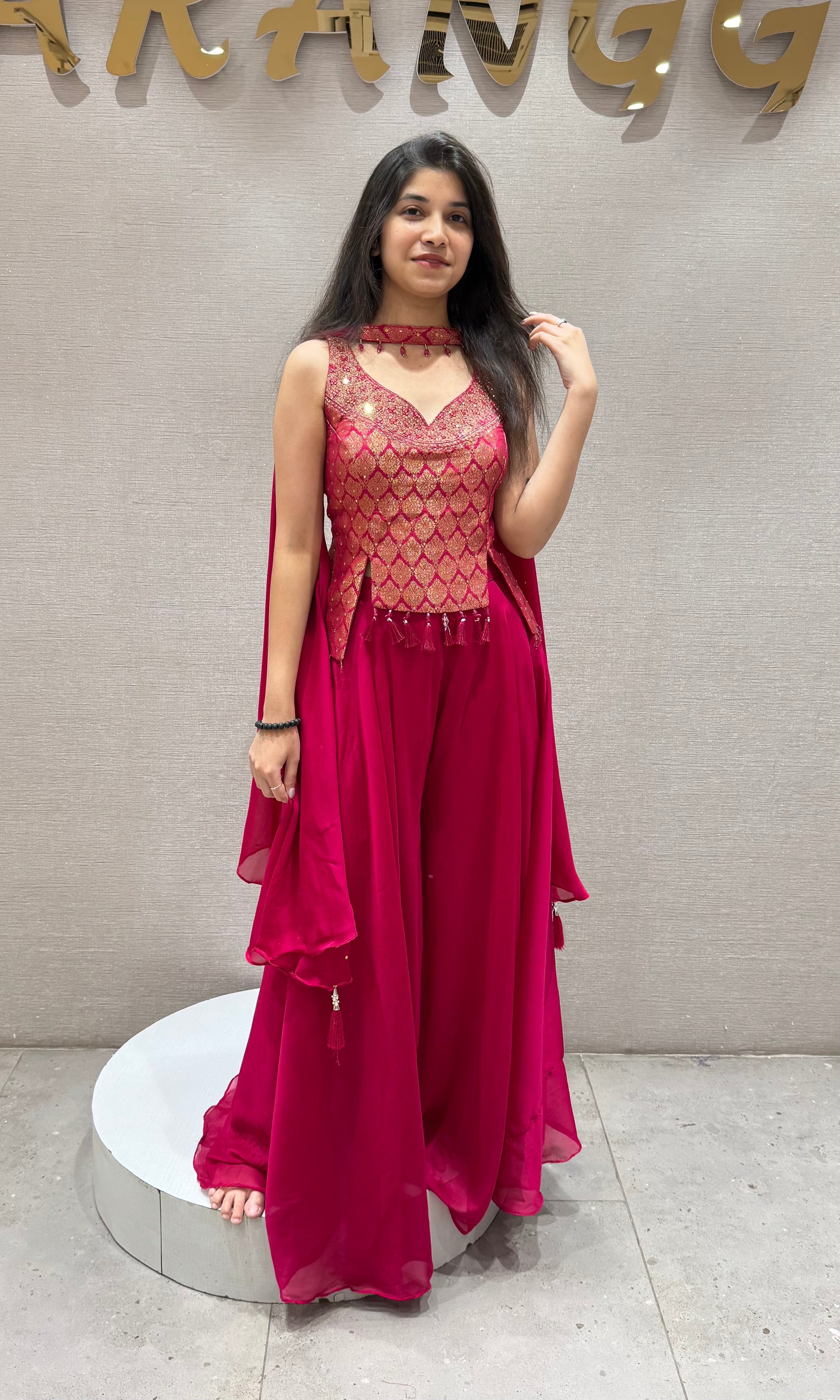 Rani pink PEPLUM BLOUSE PALAZZO SET