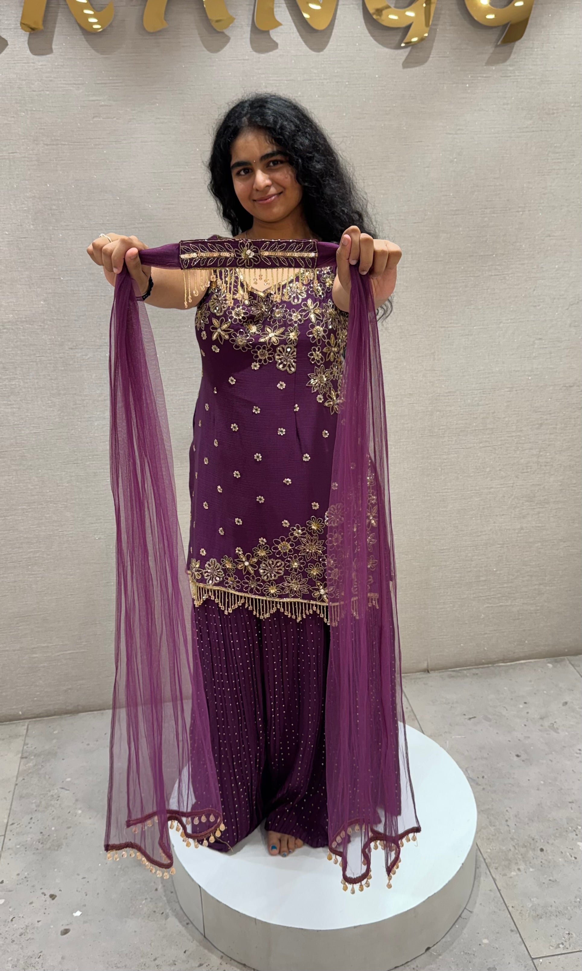 WINE Silk gold embroidered sharara set