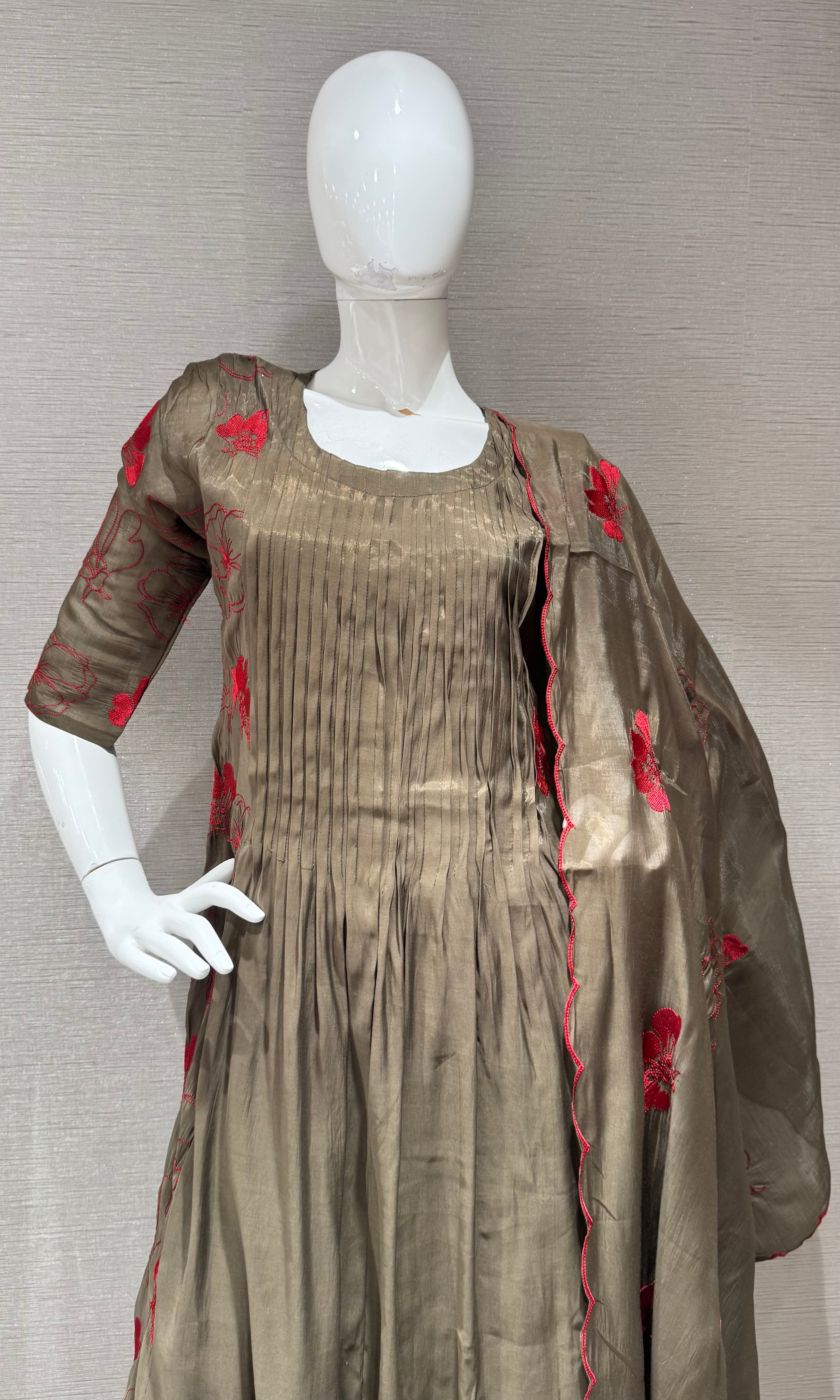 Olive green Embroidered Mul Cotton Kurta Set