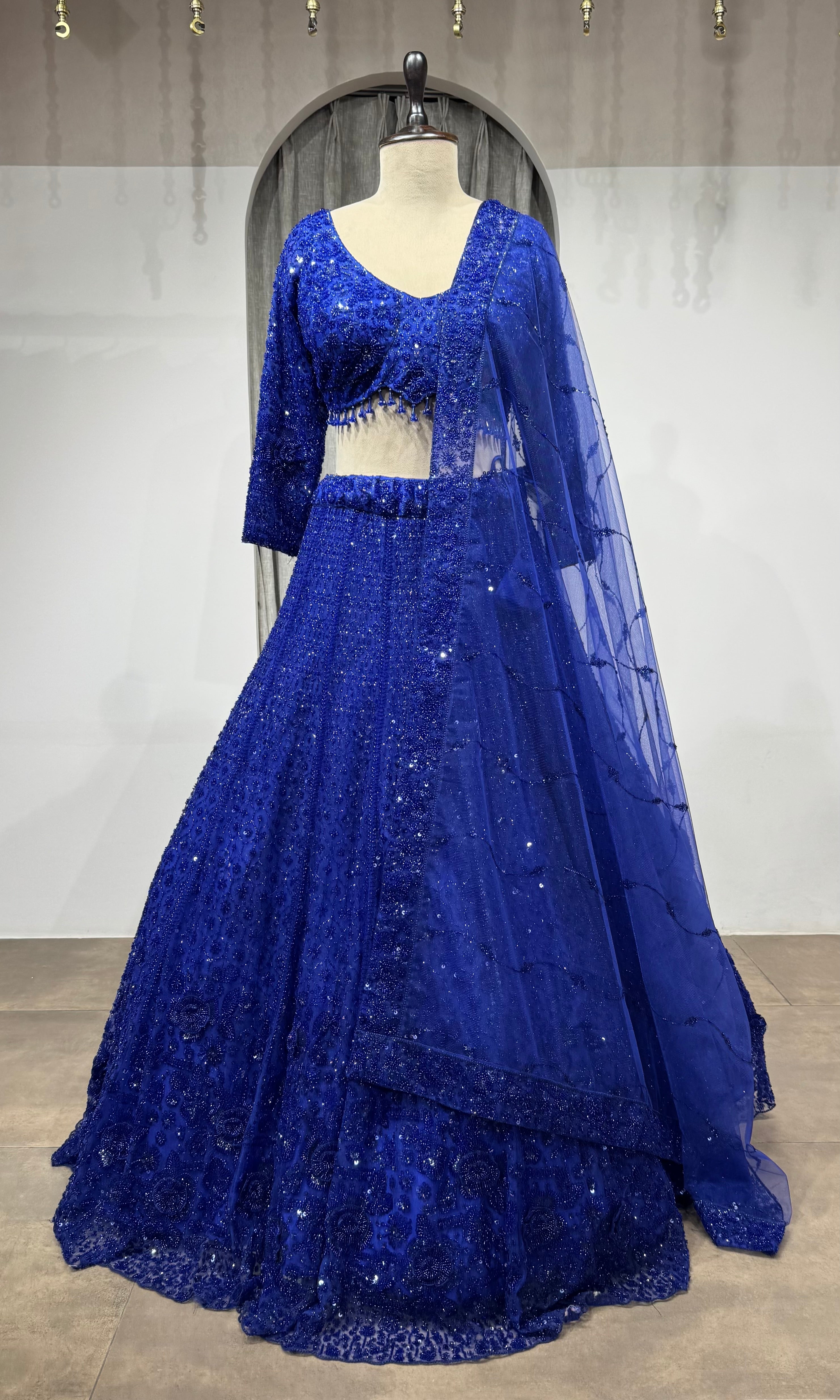 Royal Blue Crystal Embroidered Lehenga Set