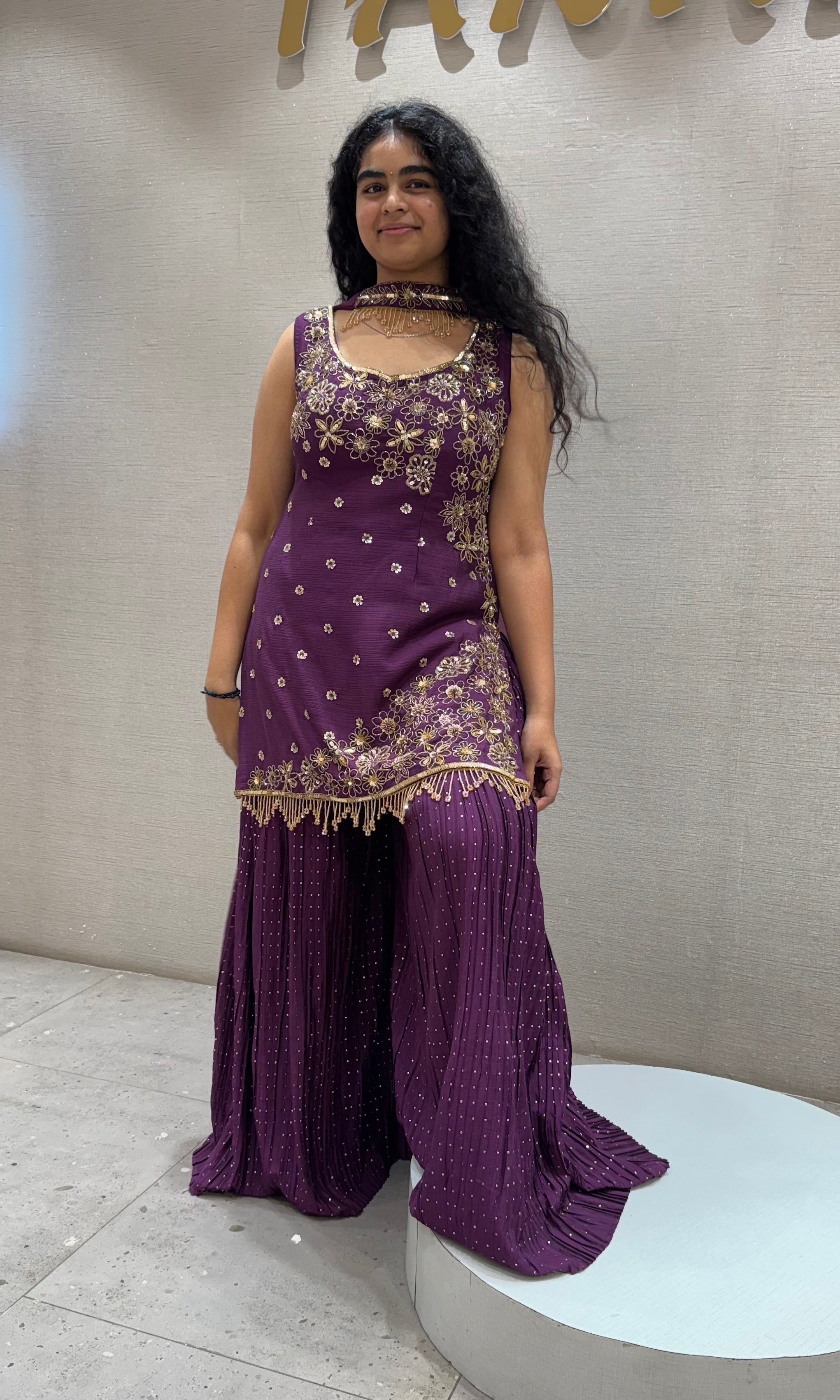 WINE Silk gold embroidered sharara set