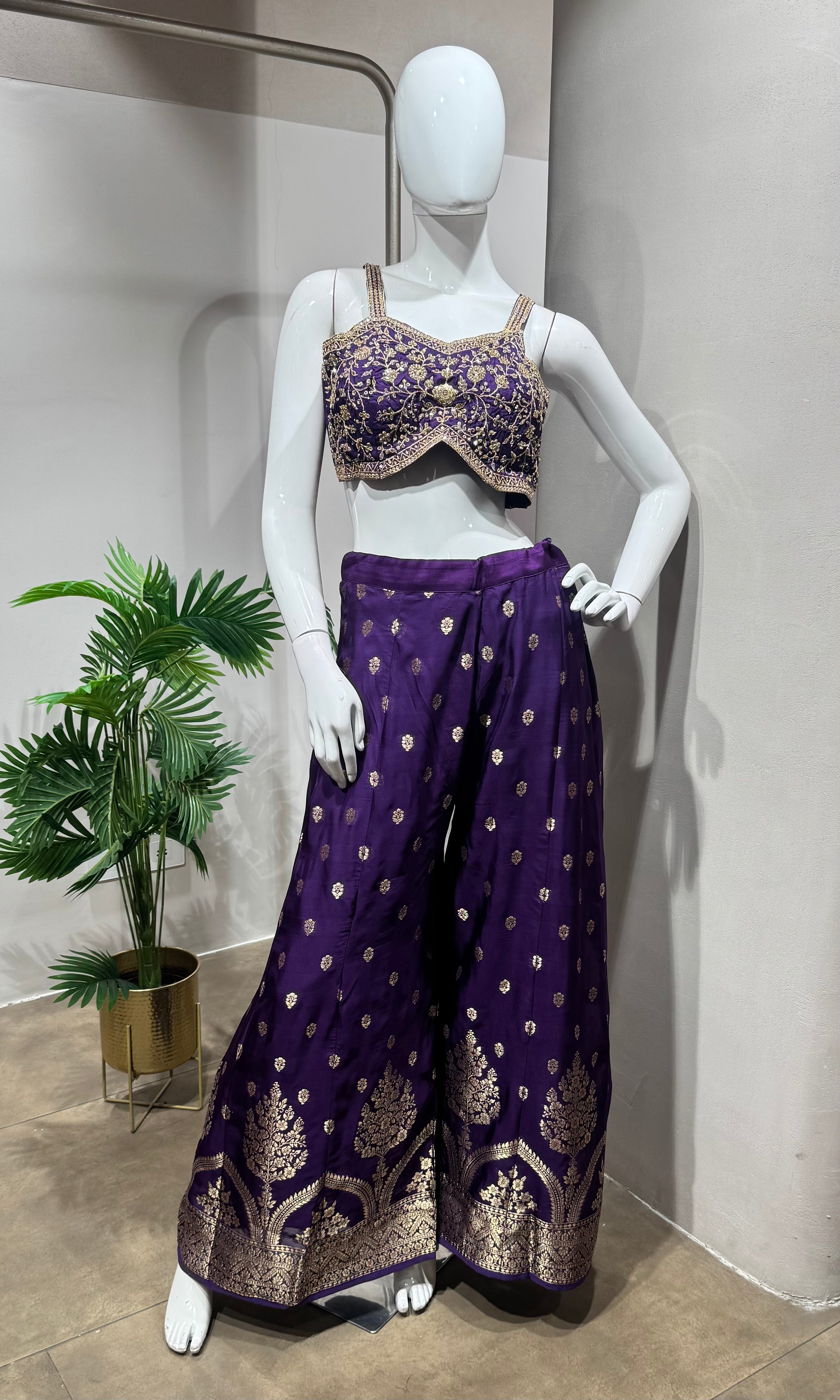 PURPLE Embroidered Cape palazzo Set