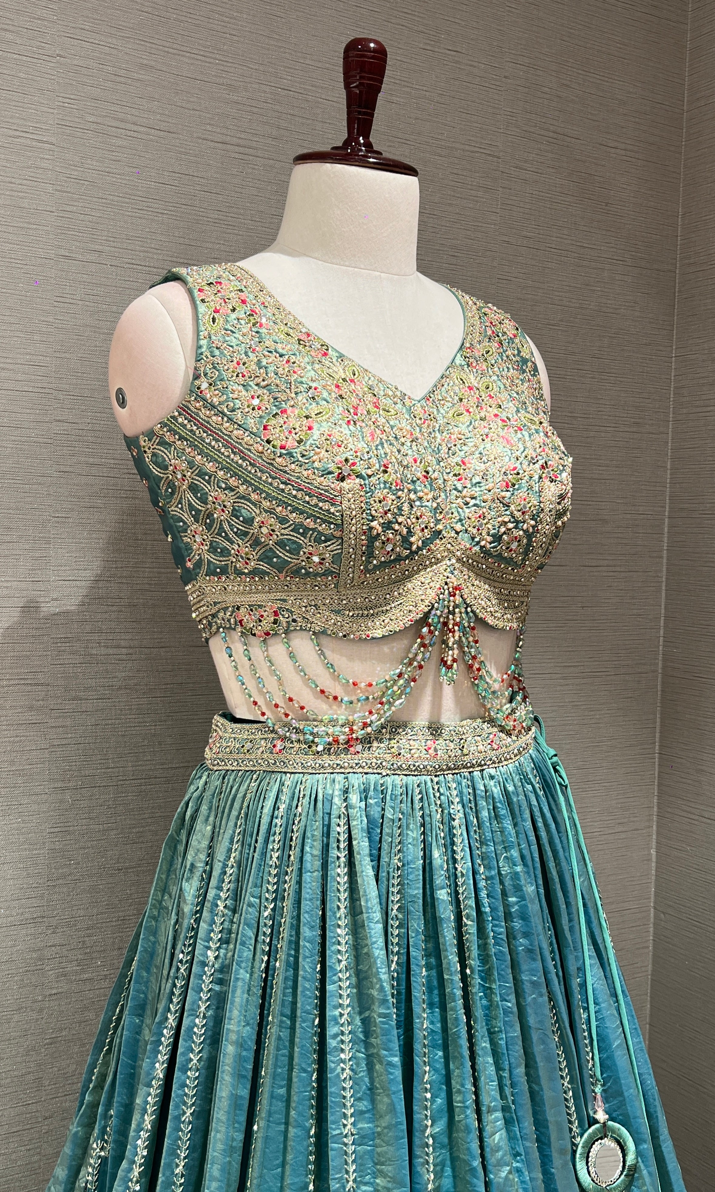 Green GOLDEN EMBROIDERED LEHENGA