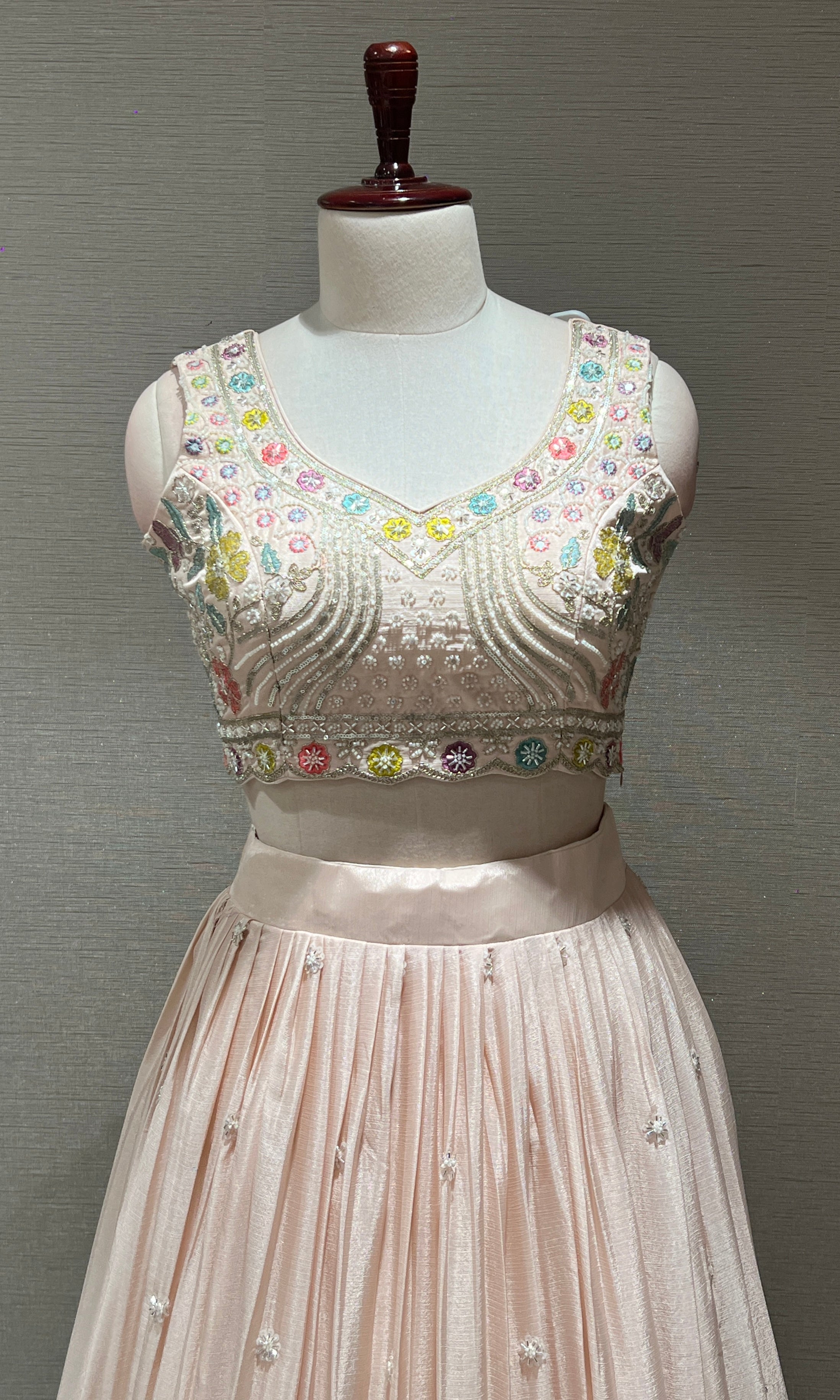 Light peach FLORAL EMBROIDERED Lehenga