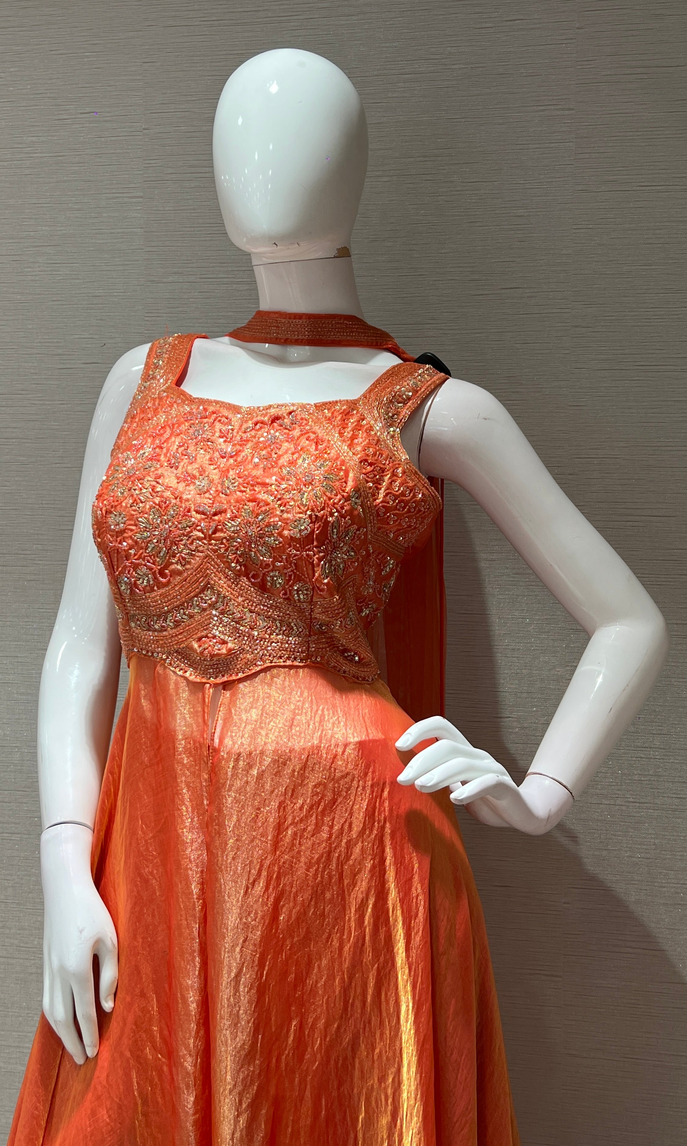Orange EMBROIDERED ANARKALI LONG DRESS