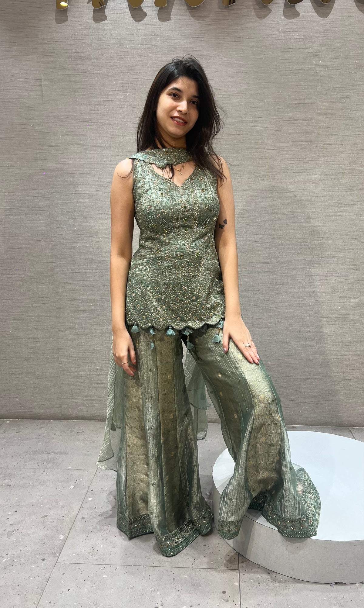 Pista Green Tissue Palazzo Set with Sleek Dupatta