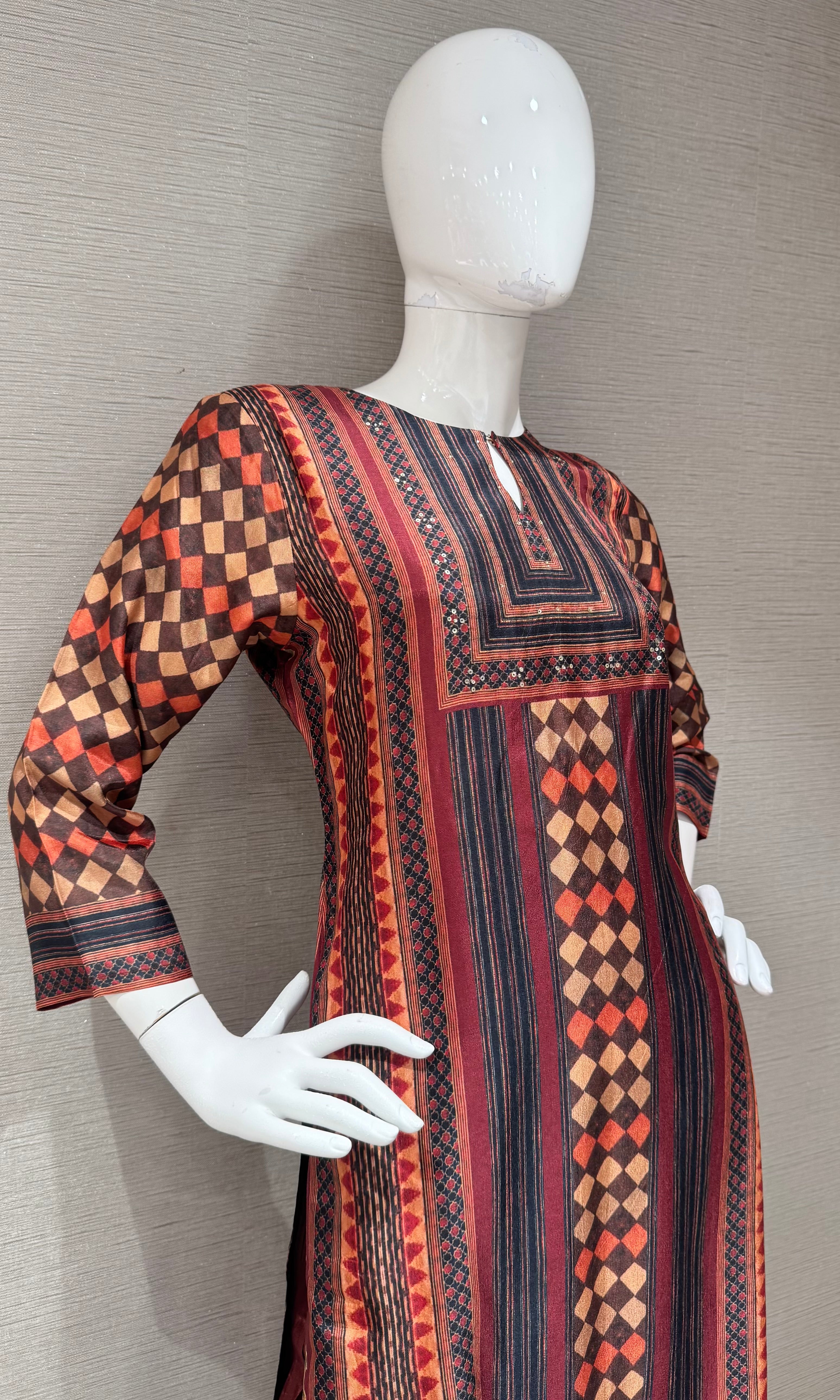 Rust Geometric Printed Kurta Set