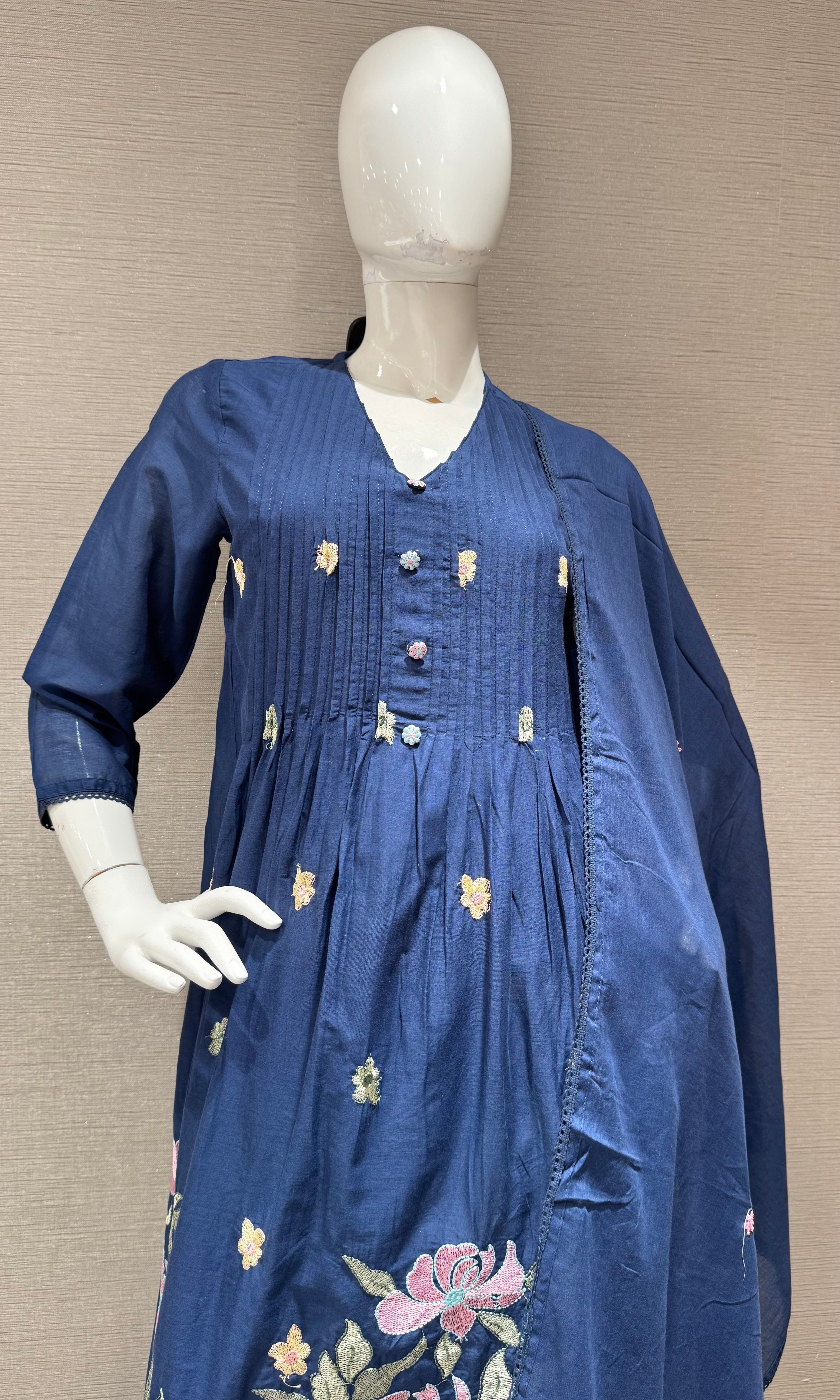 Blue Floral Silk Chanderi kurta Set