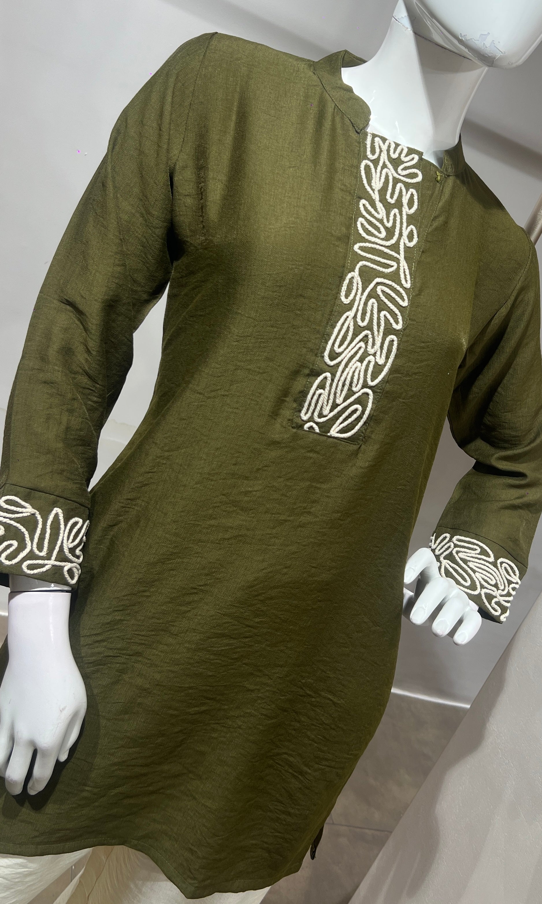 Mehandi green Mandarin Collar Cord Set