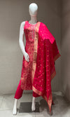 PINK ETHNIC KURTA SET WITH WOVEN DUPATTA