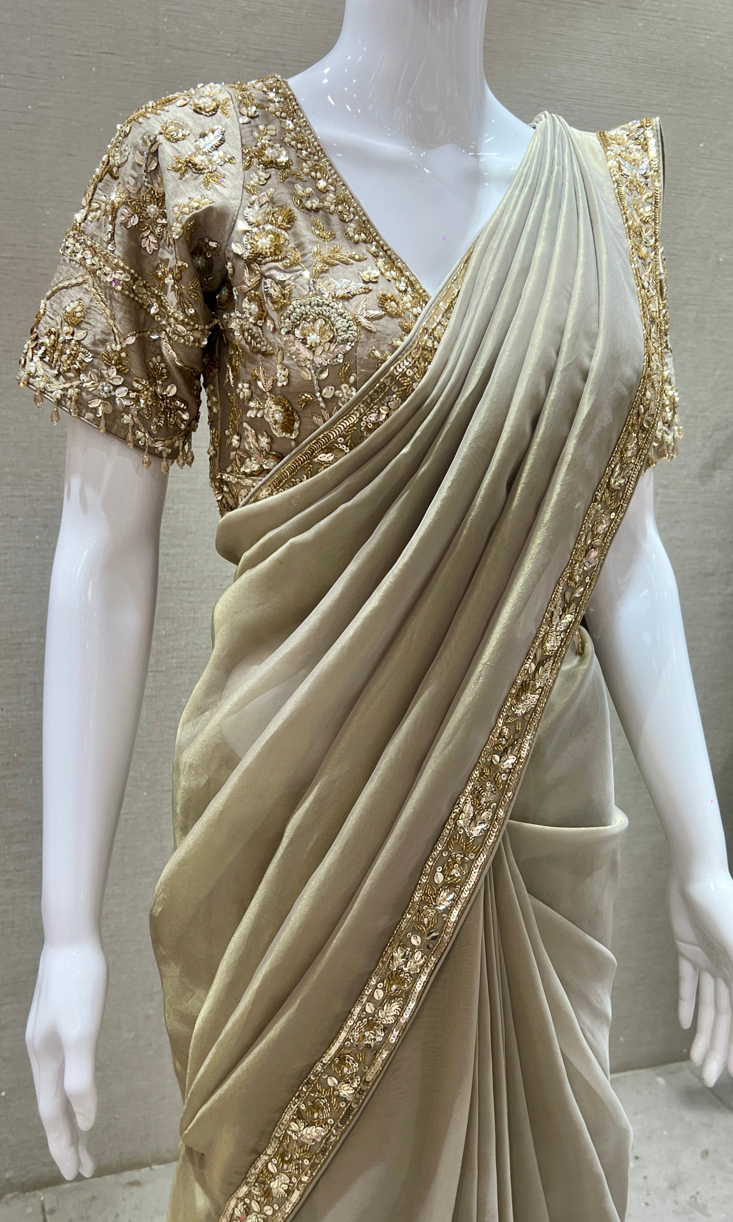 Grey saree with ready blouse