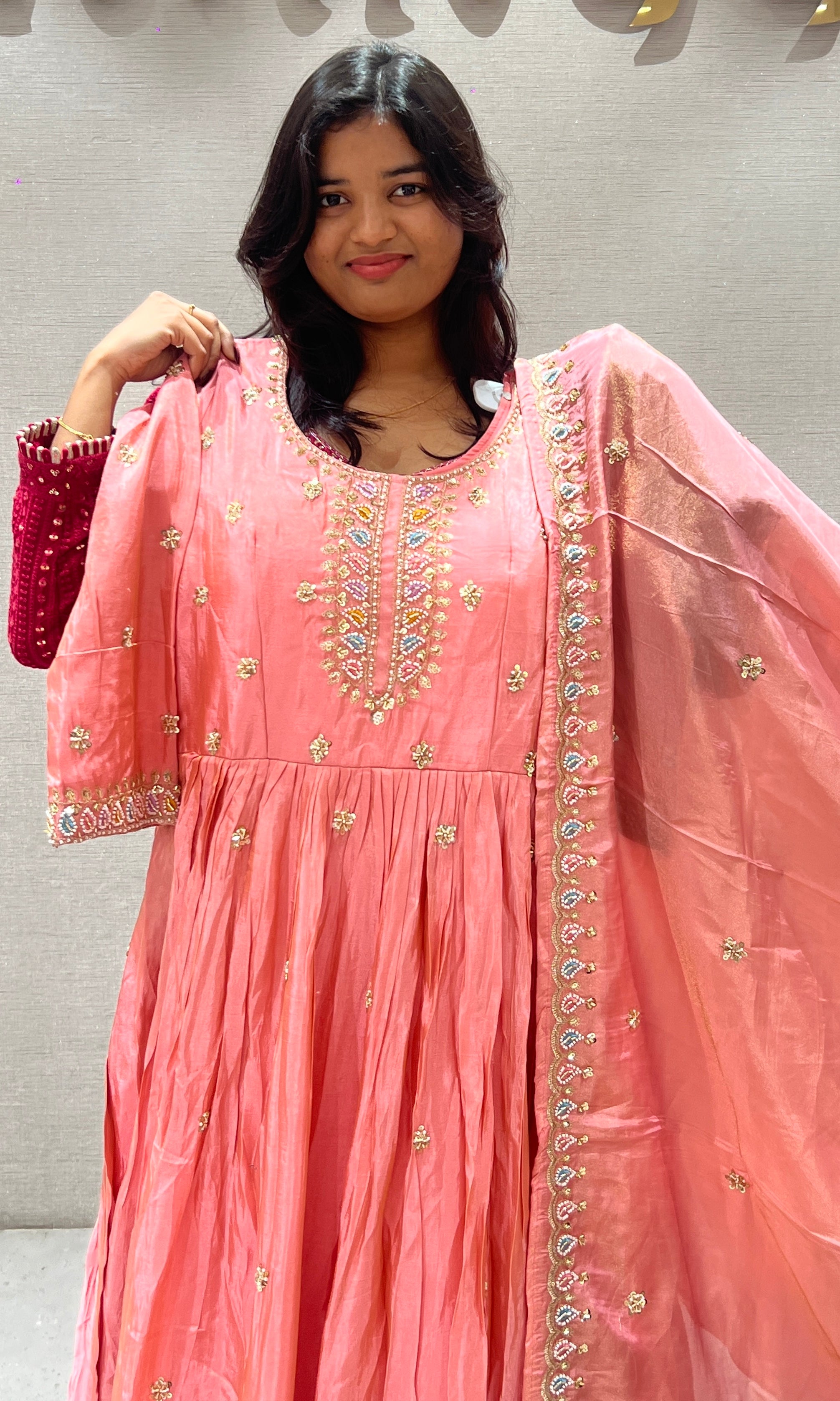 Light pink long anarkali