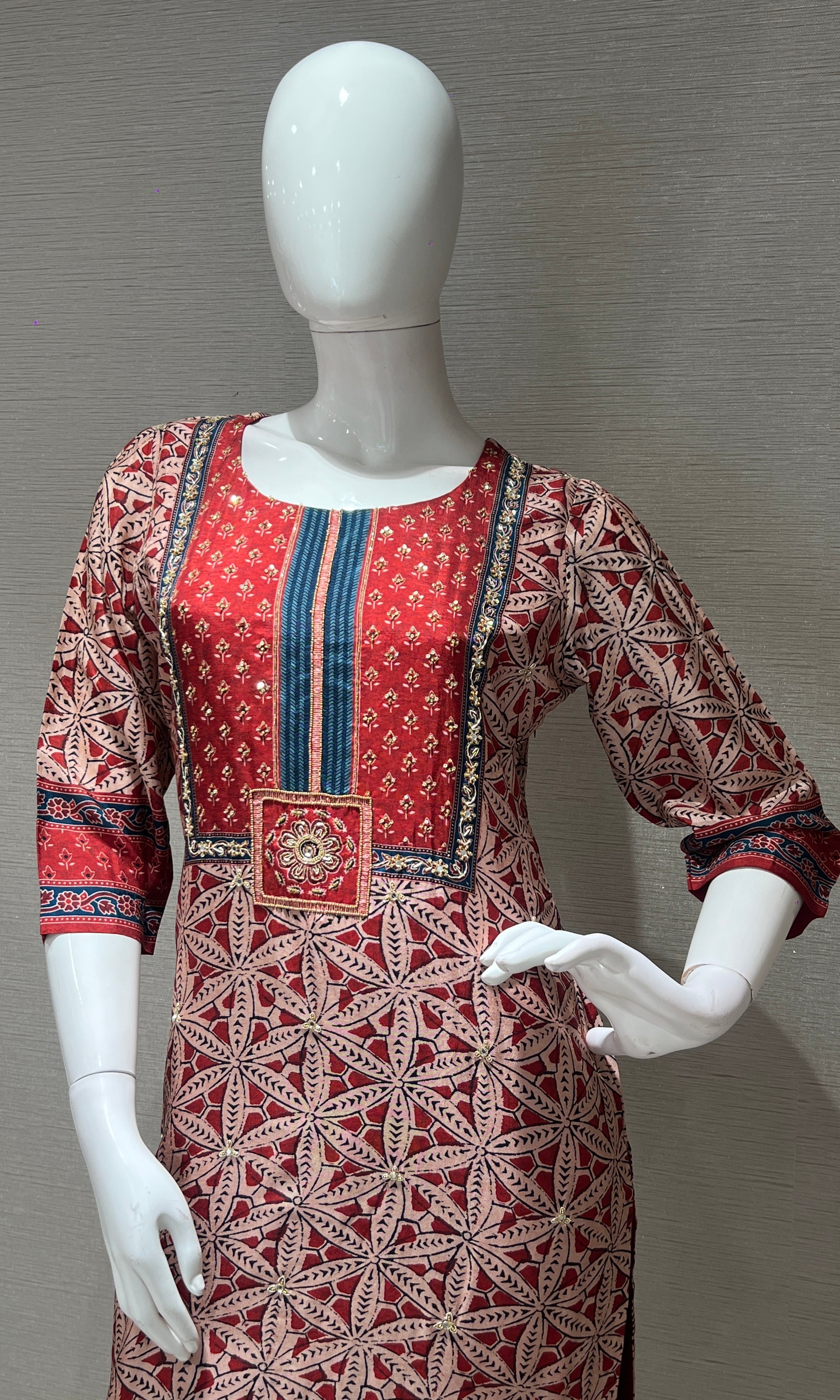 Rust Printed Kurta Set