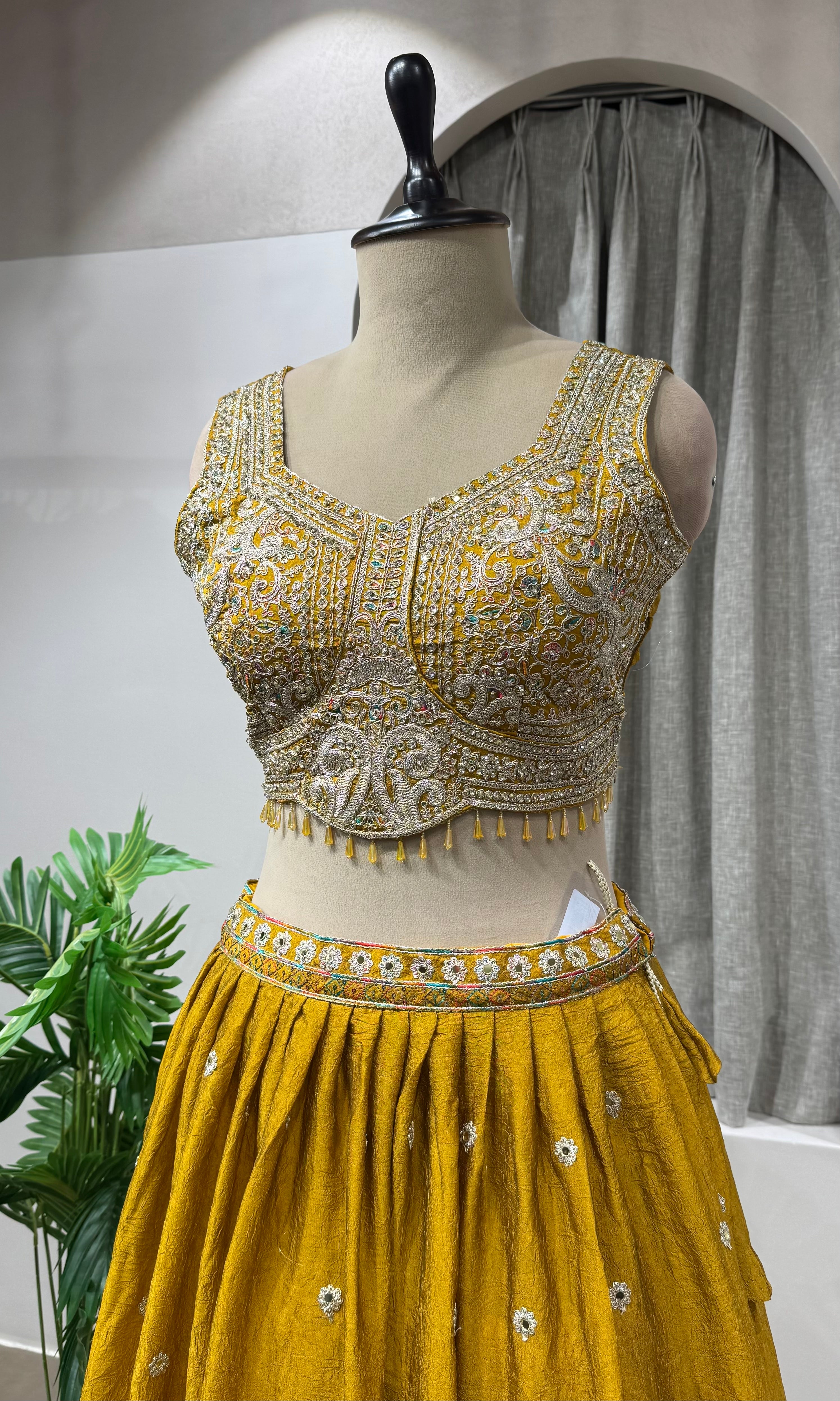 Mustard Yellow Embroidered Lehenga Set