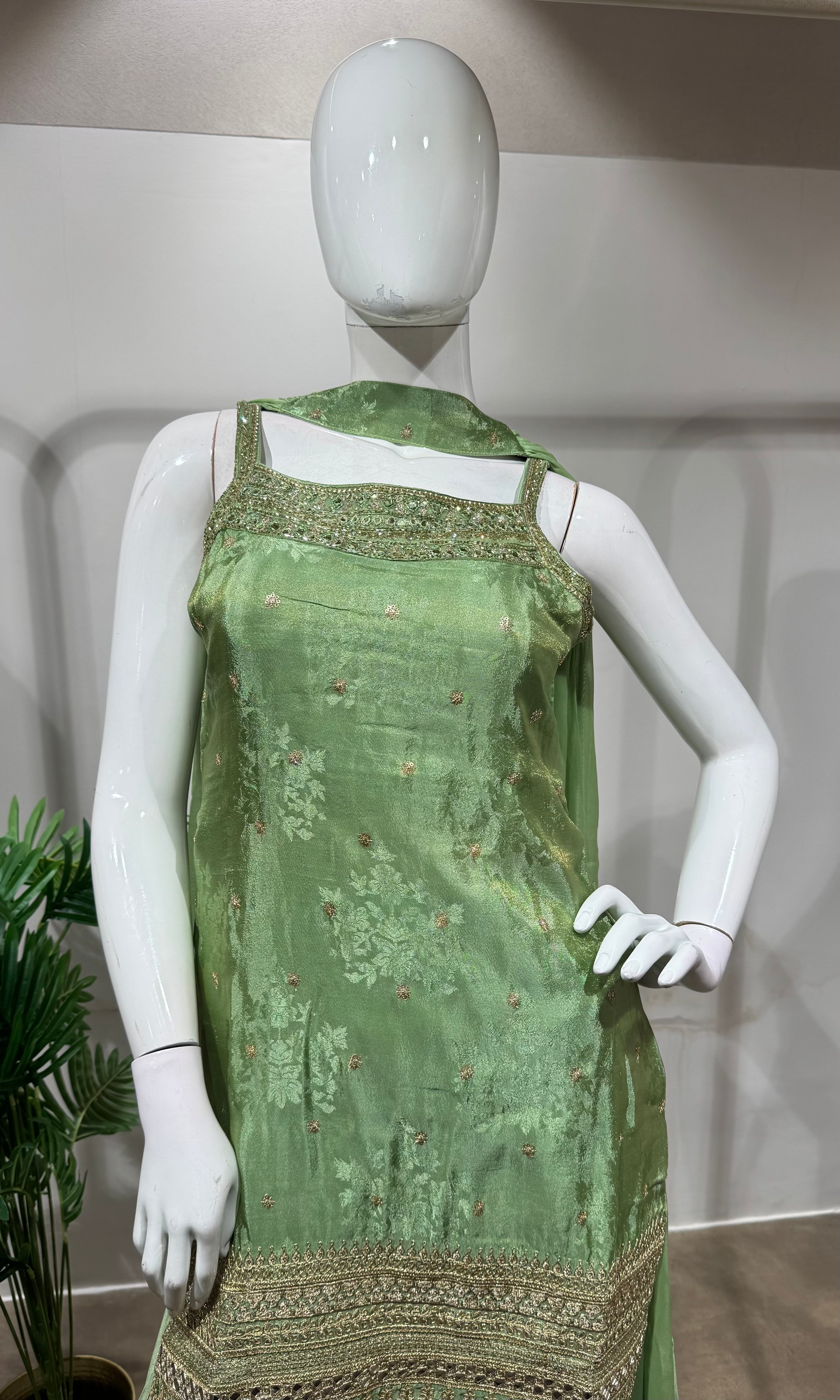 Green Embroidered Sharara Suit