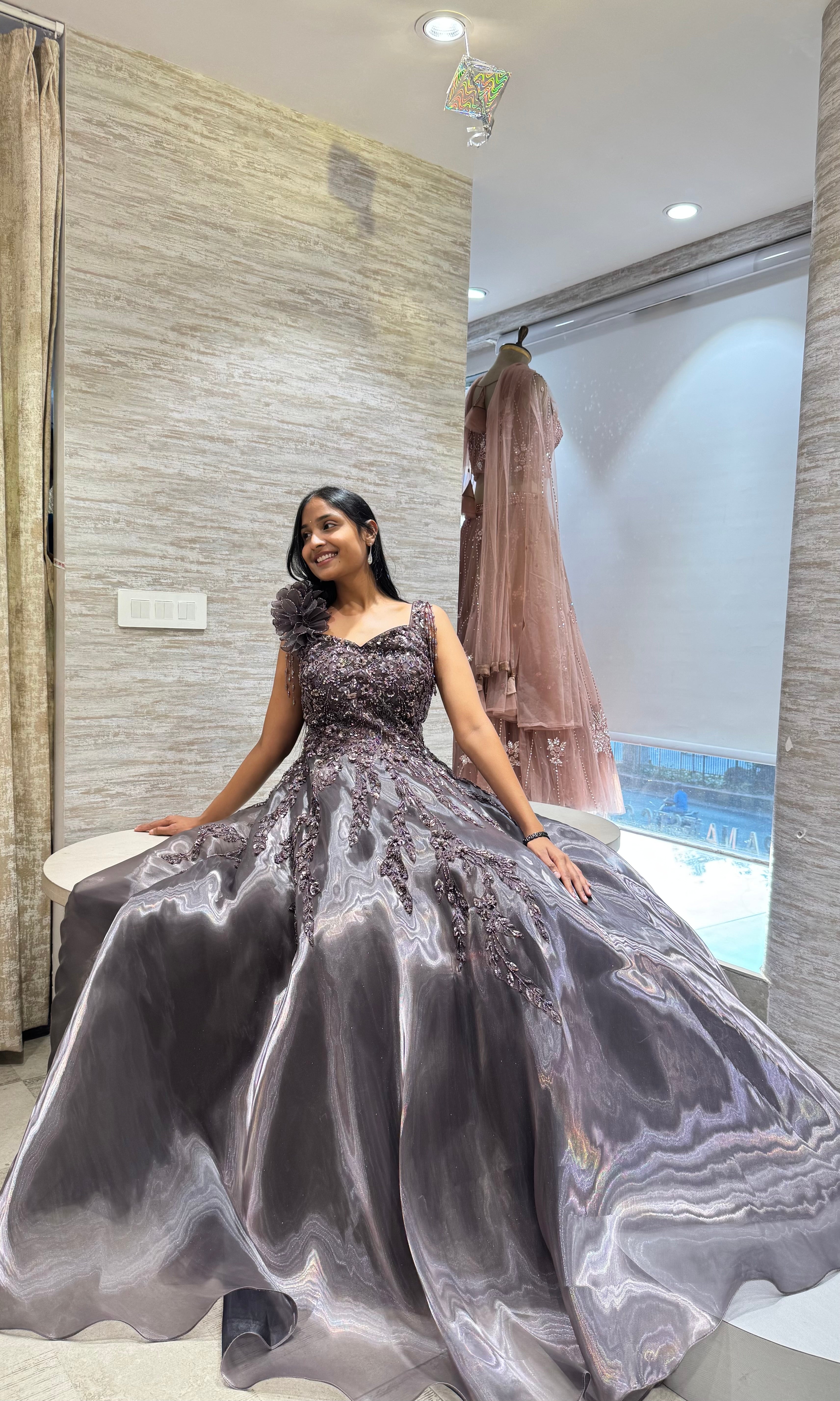 Purple FLORAL Embellished Gown