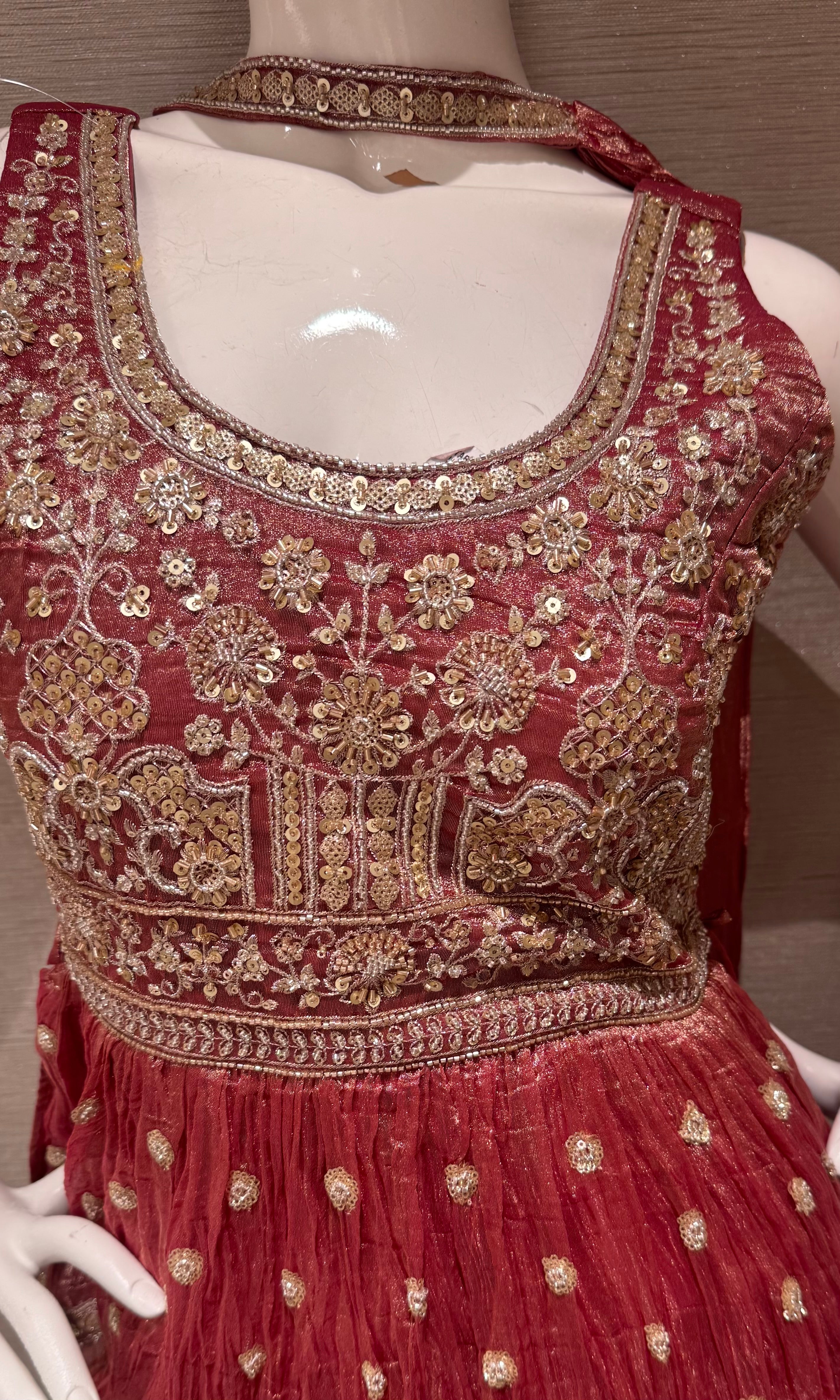 Pink Gold Embellished Peplum Palazzo Set