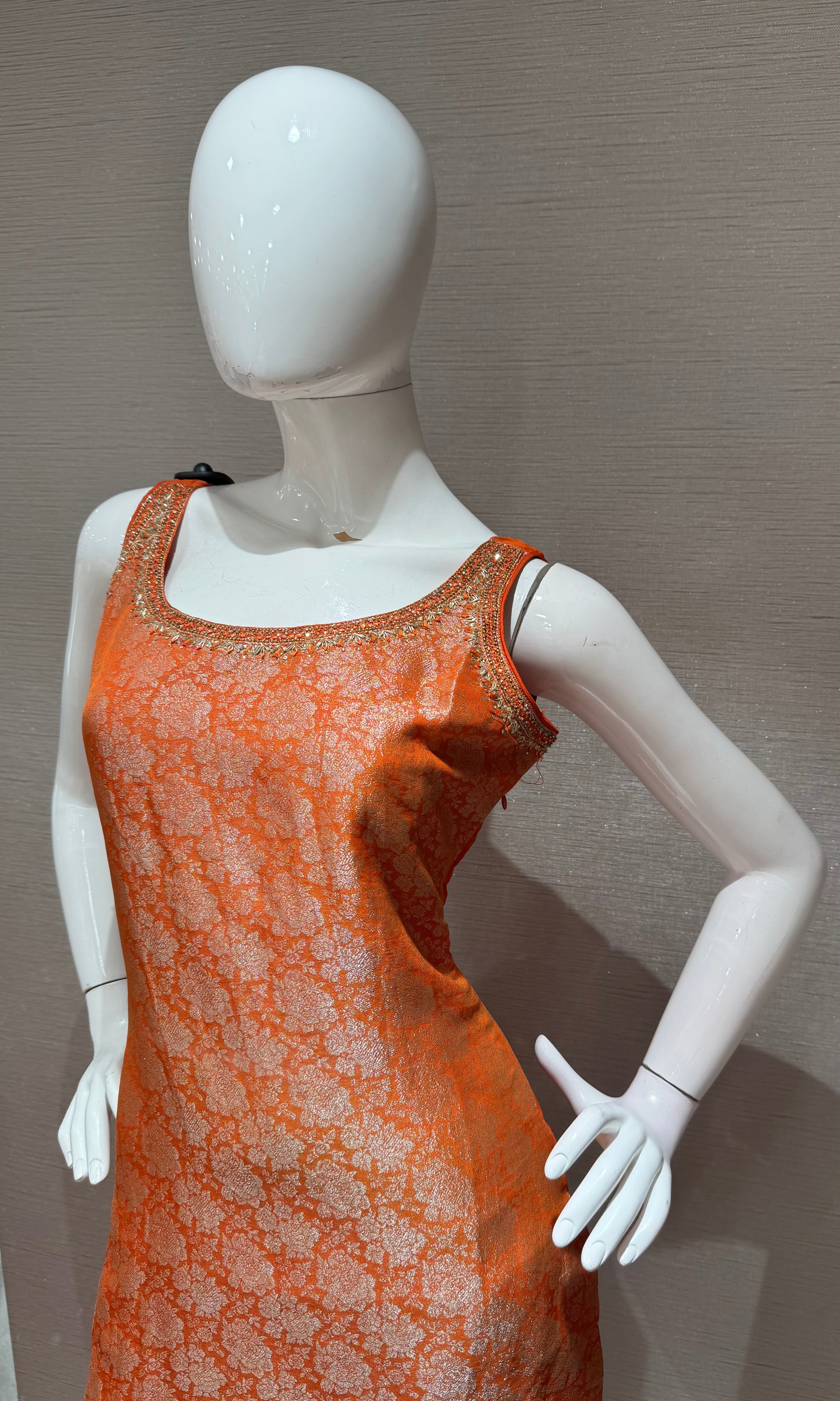 orange Banarasi silk kurta set