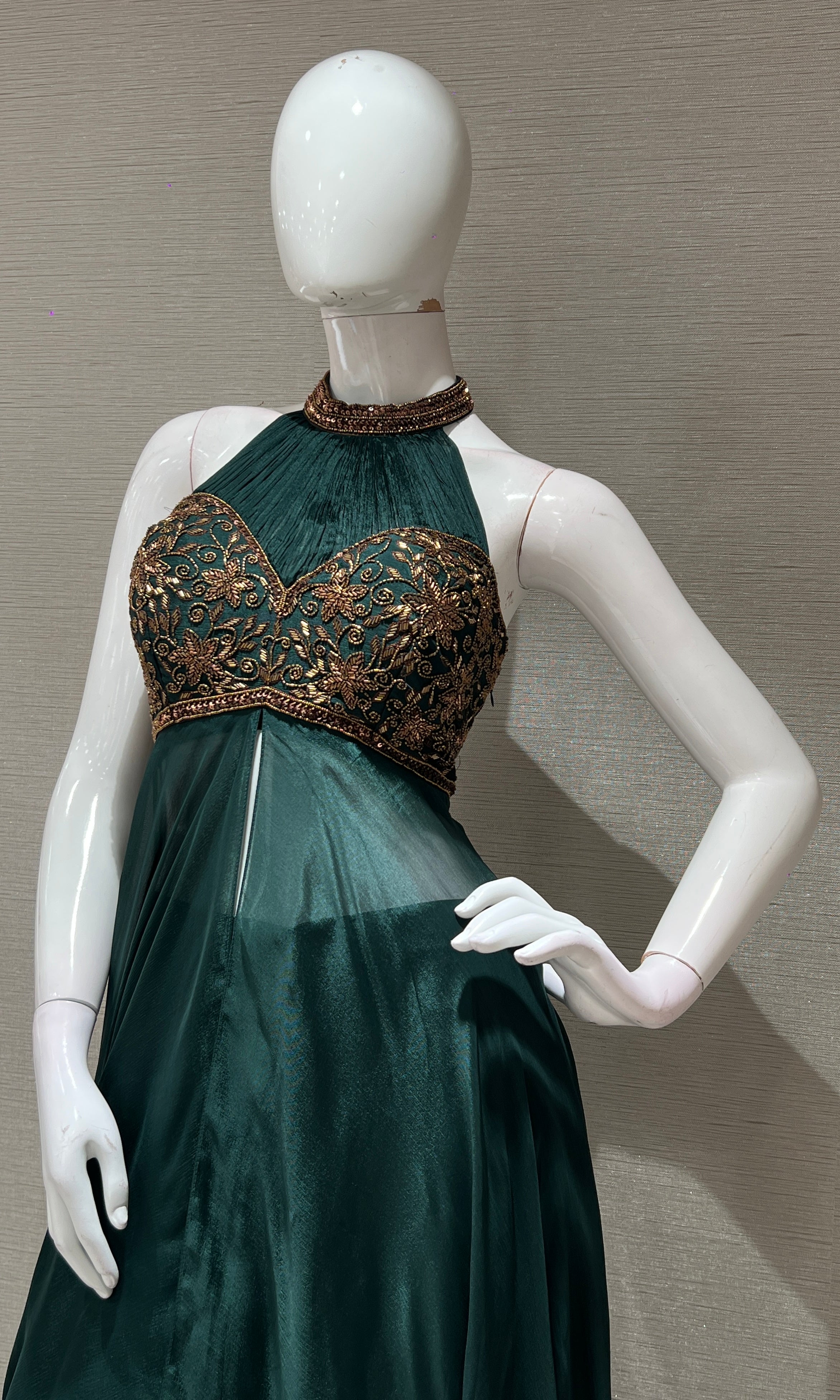 BOTTLE GREEN LONG ANARKALI DRESS