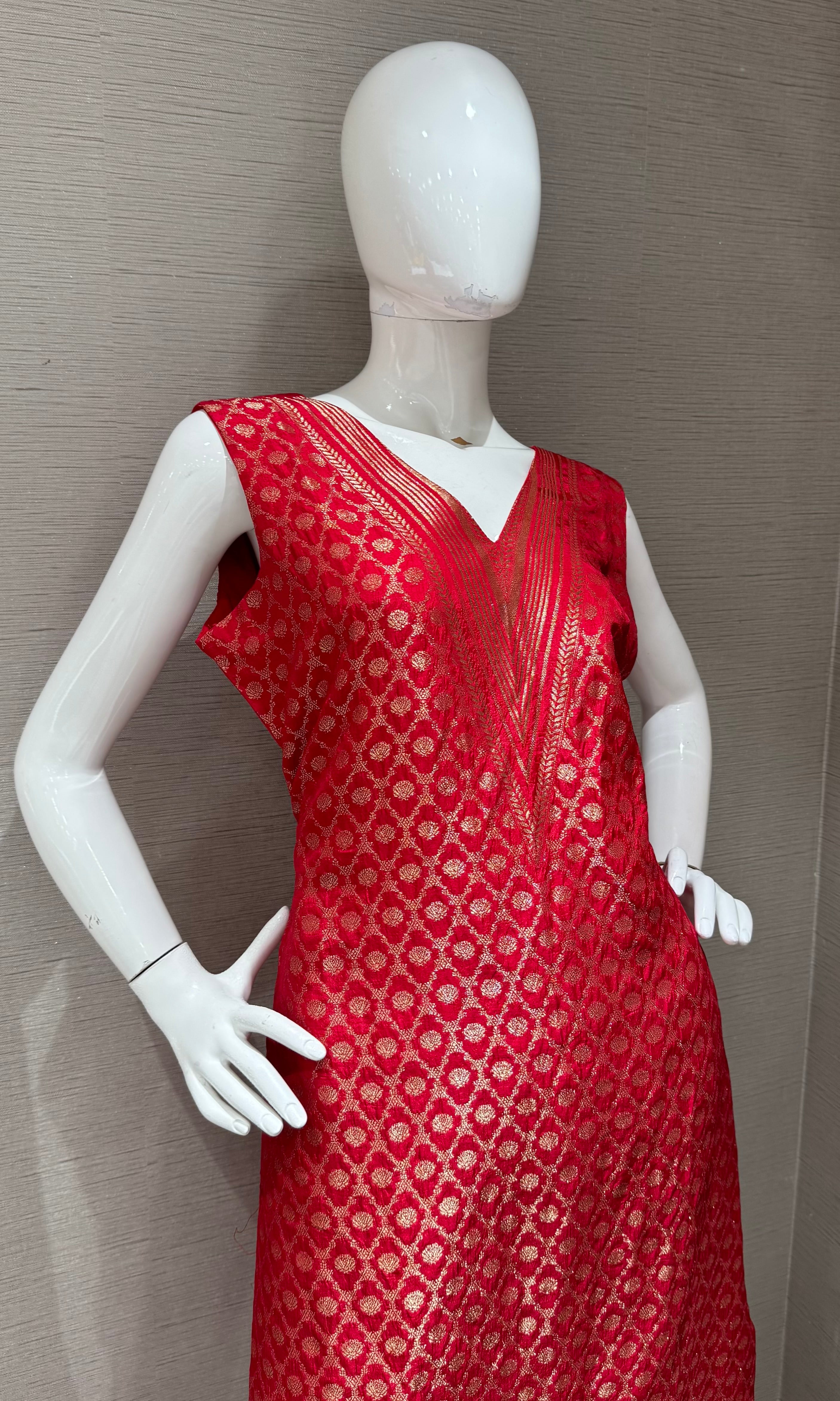 Red Kurta Set with Gold Zari Embroidery