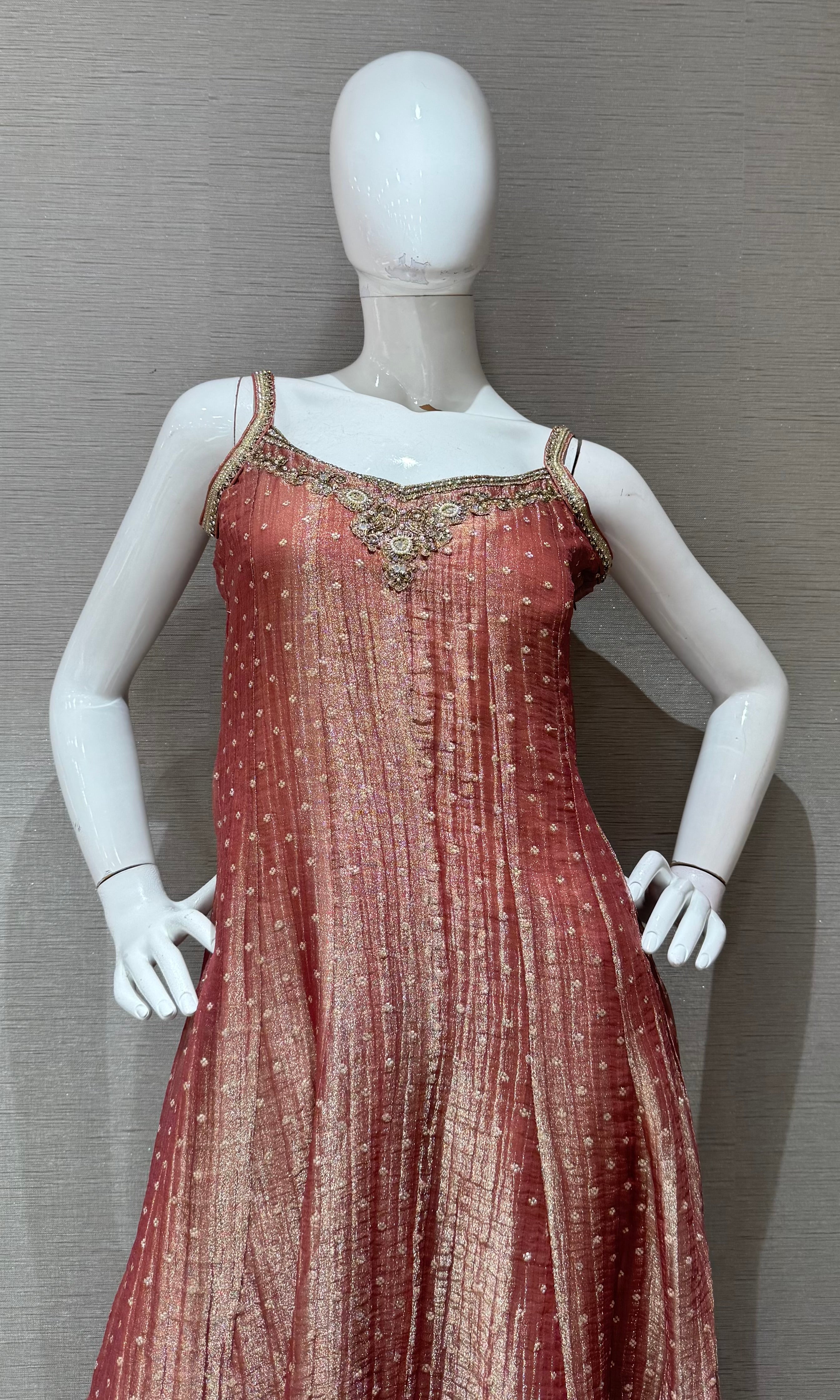 Peach Pink Shimmer Anarkali Set with Dupatta