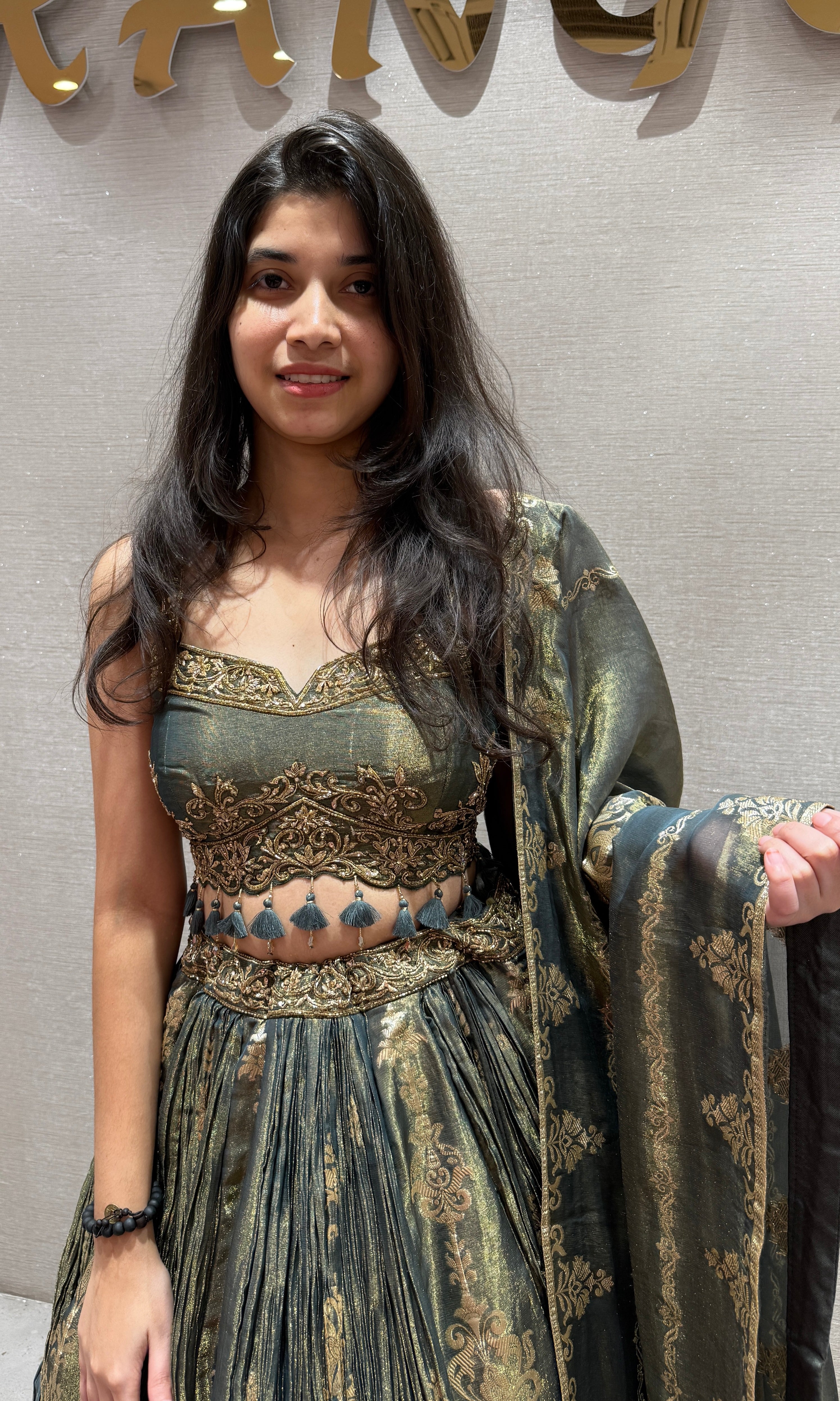 Green GOLDEN EMBROIDERED LEHENGA