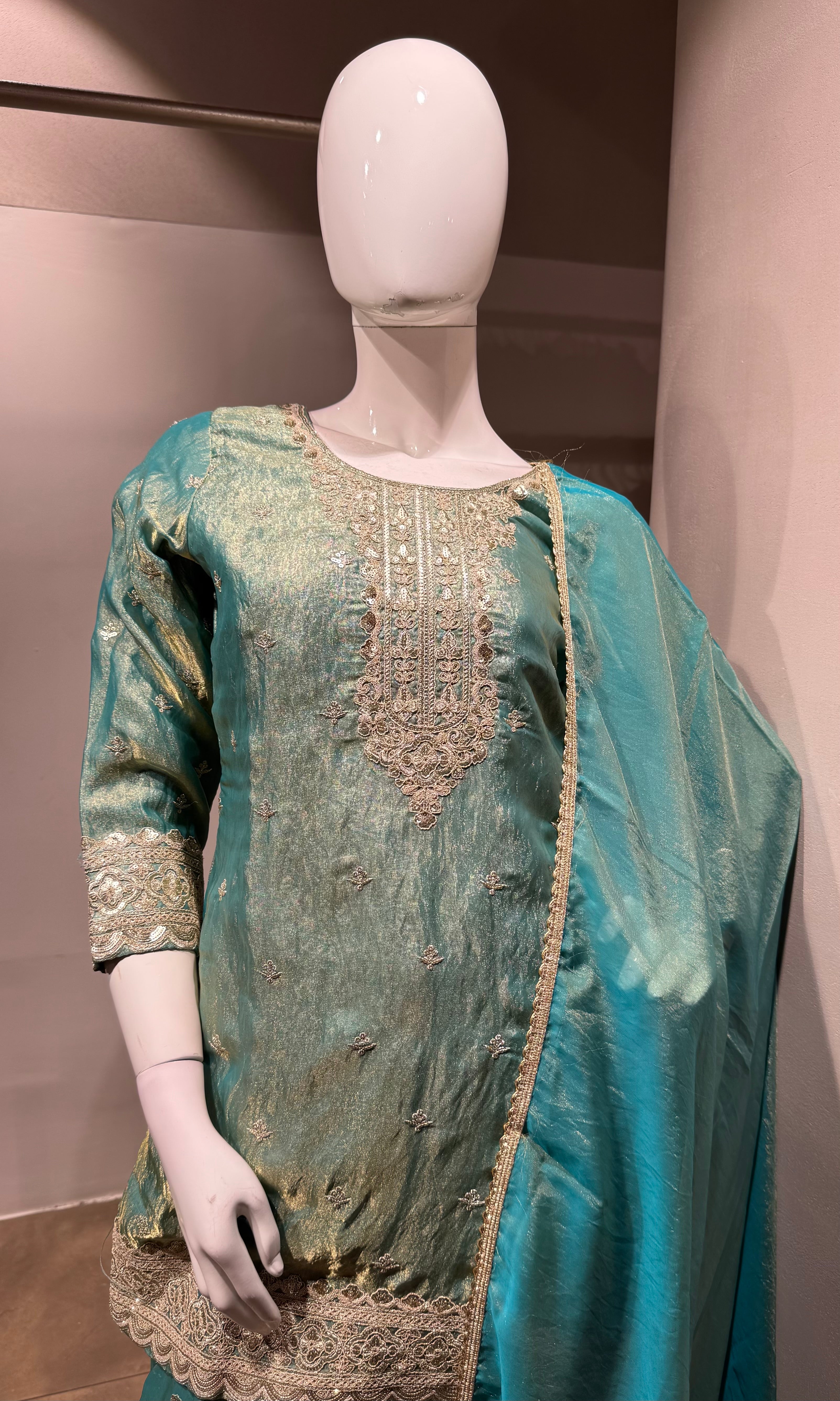 GREEN Shimmer Tissue Sharara Set