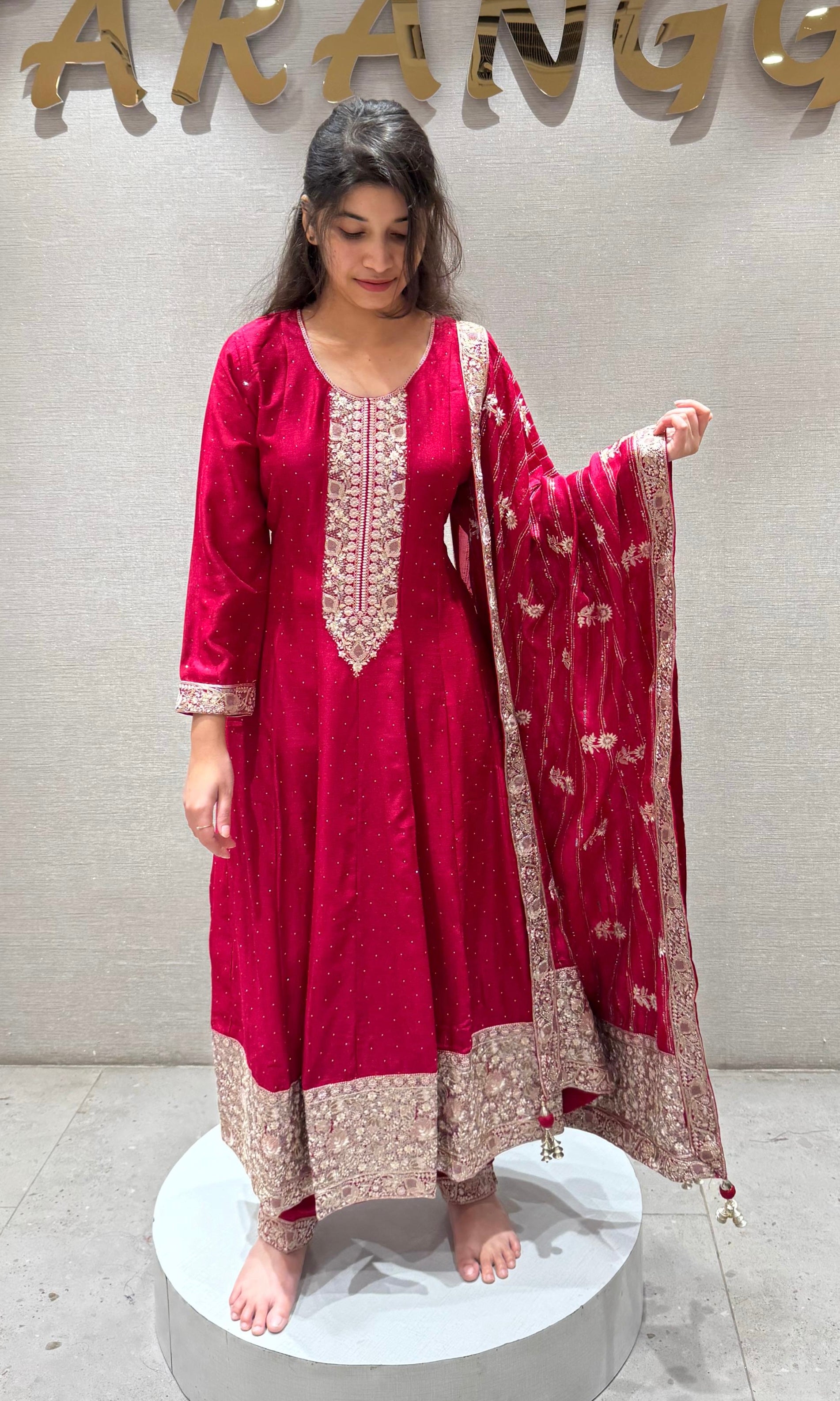 Rani Pink Graceful Anarkali Kurta Set with Dupatta