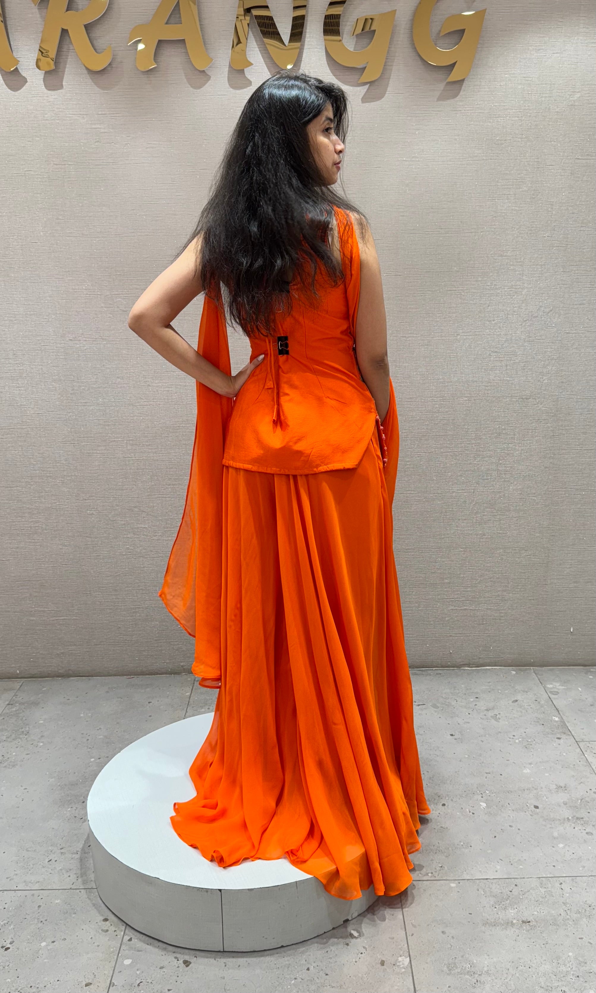 ORANGE Floral Printed Kurta Plazzo Set